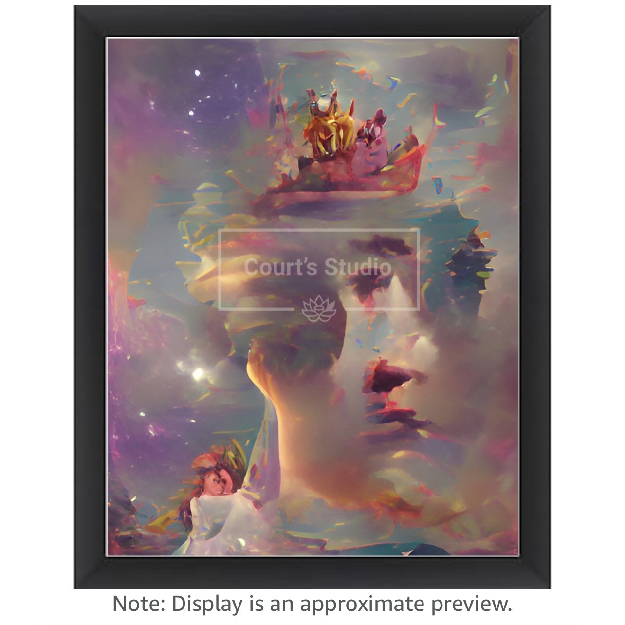Custom 16x20 synesthesia art canvas with a sleek black frame, blending vibrant visuals and sounds in a unique design.