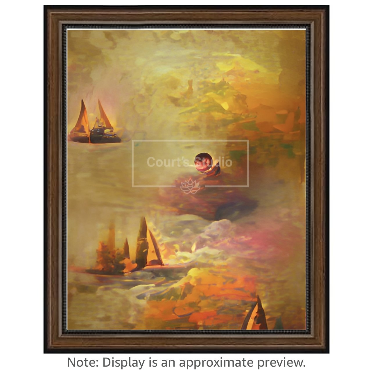 Custom 16x20 synesthesia art canvas with a rich walnut frame, offering a unique blend of colors and sounds in a personalized artwork.