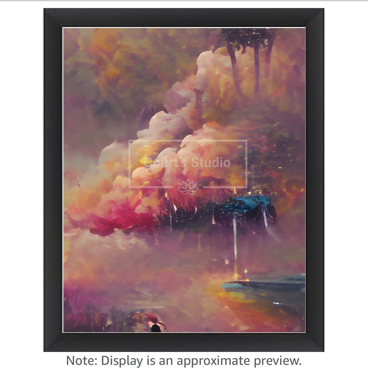 Custom 16x20 synesthesia art canvas with a sleek black frame, blending vibrant visuals and sounds in a unique design.