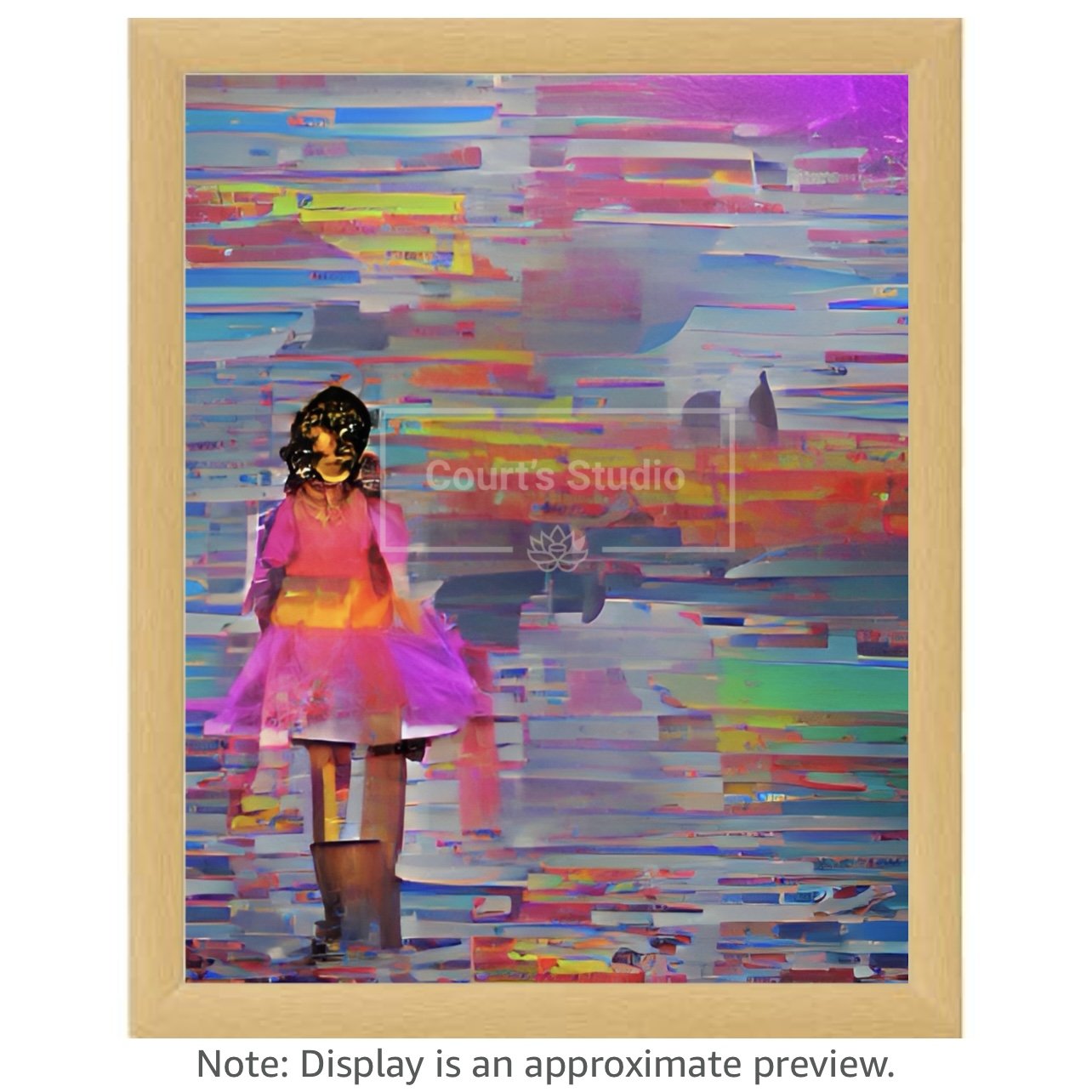 Custom 16x20 synesthesia art canvas with a classic neutral frame, showcasing vibrant and immersive visuals and sounds.