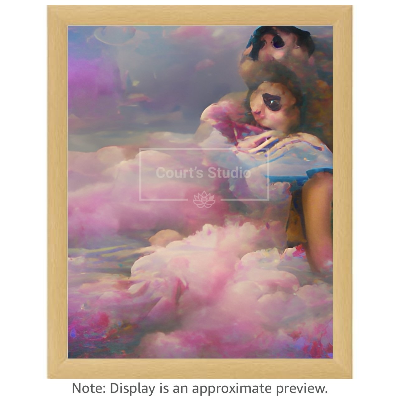 Custom 16x20 synesthesia art canvas with a classic neutral frame, showcasing vibrant and immersive visuals and sounds.