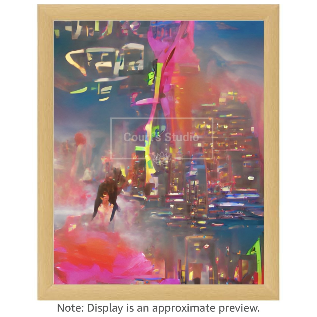 Custom 16x20 synesthesia art canvas with a classic neutral frame, showcasing vibrant and immersive visuals and sounds.