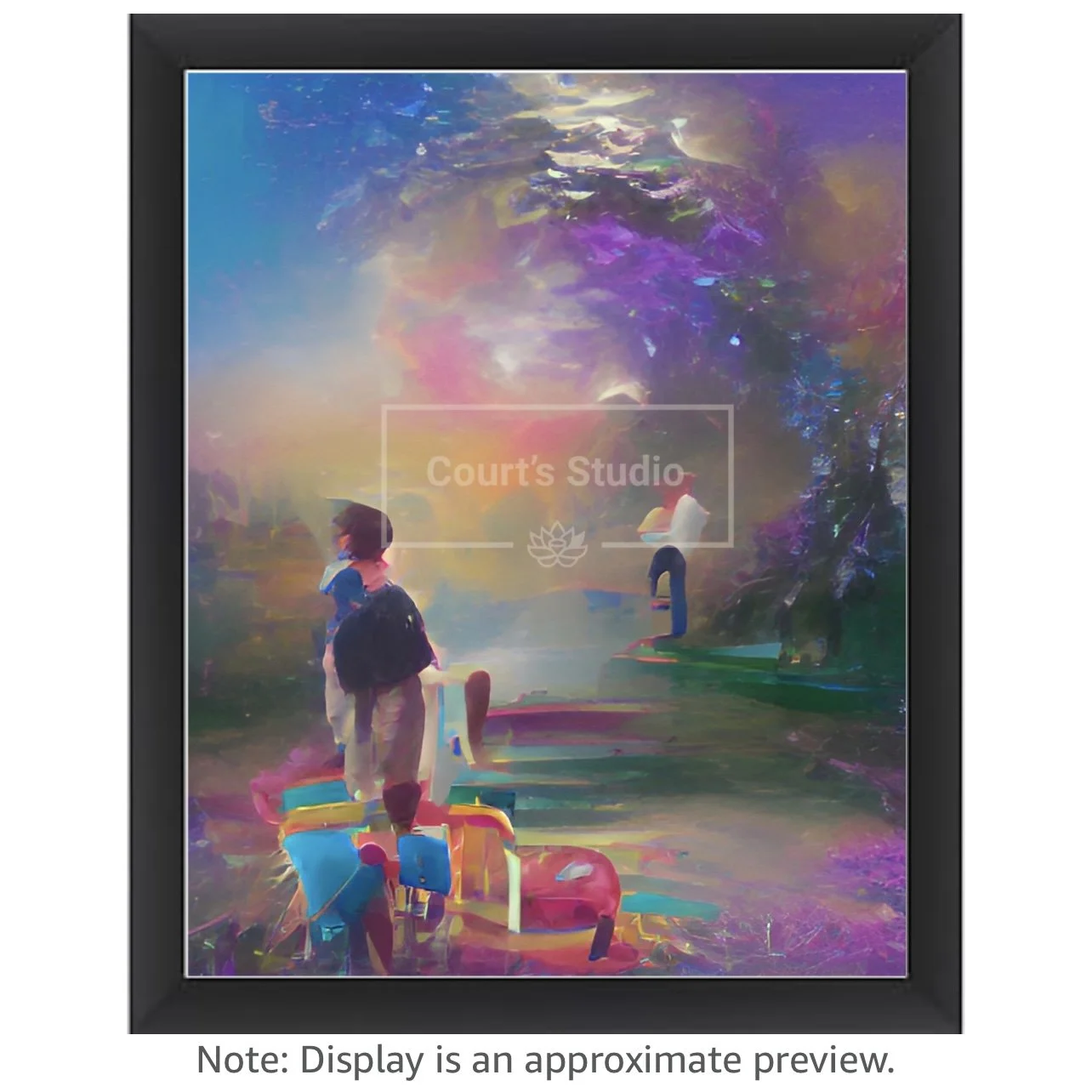 Custom 16x20 synesthesia art canvas with a sleek black frame, blending vibrant visuals and sounds in a unique design.