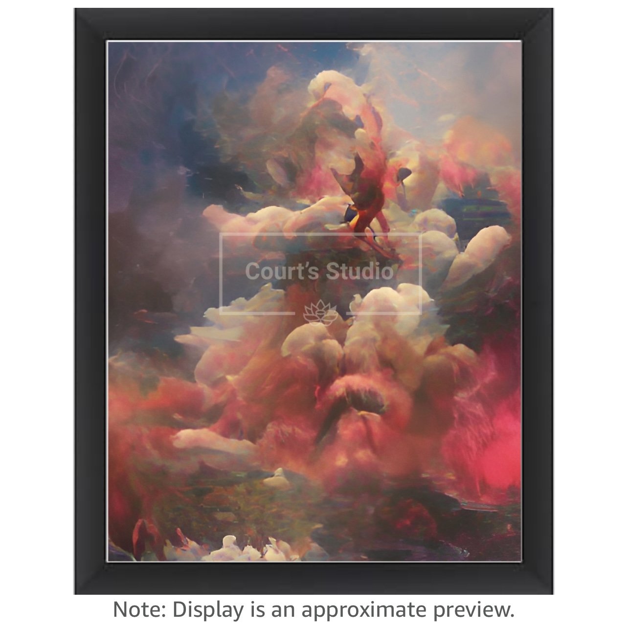 Custom 16x20 synesthesia art canvas with a sleek black frame, blending vibrant visuals and sounds in a unique design.