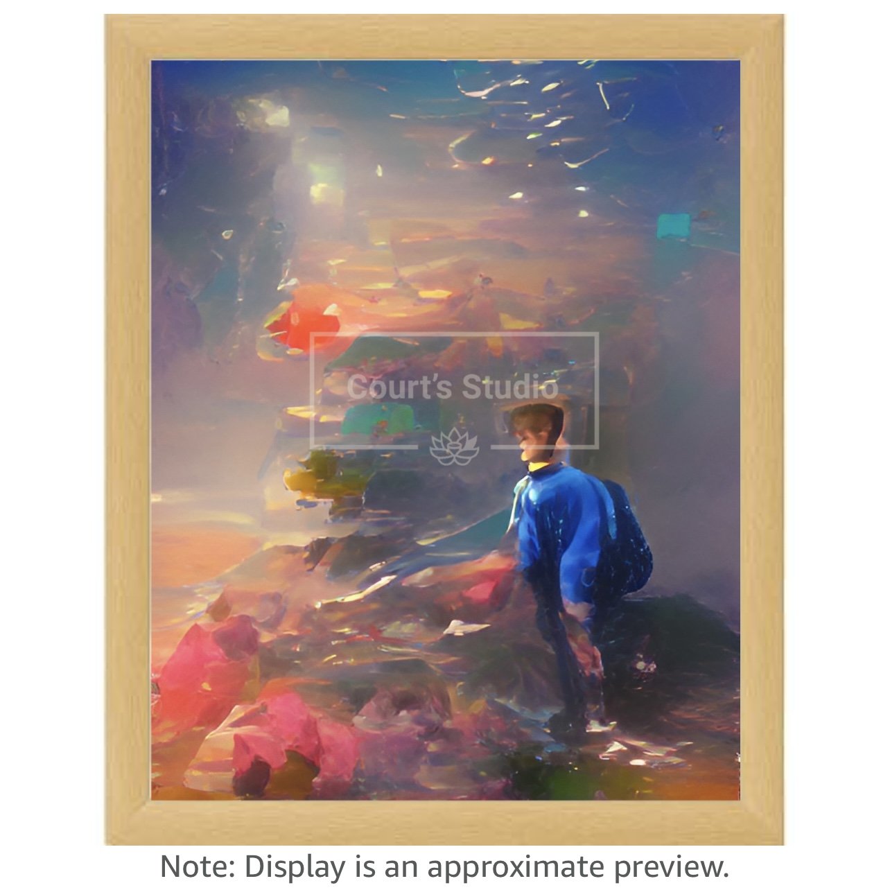 Custom 16x20 synesthesia art canvas with a classic neutral frame, showcasing vibrant and immersive visuals and sounds.