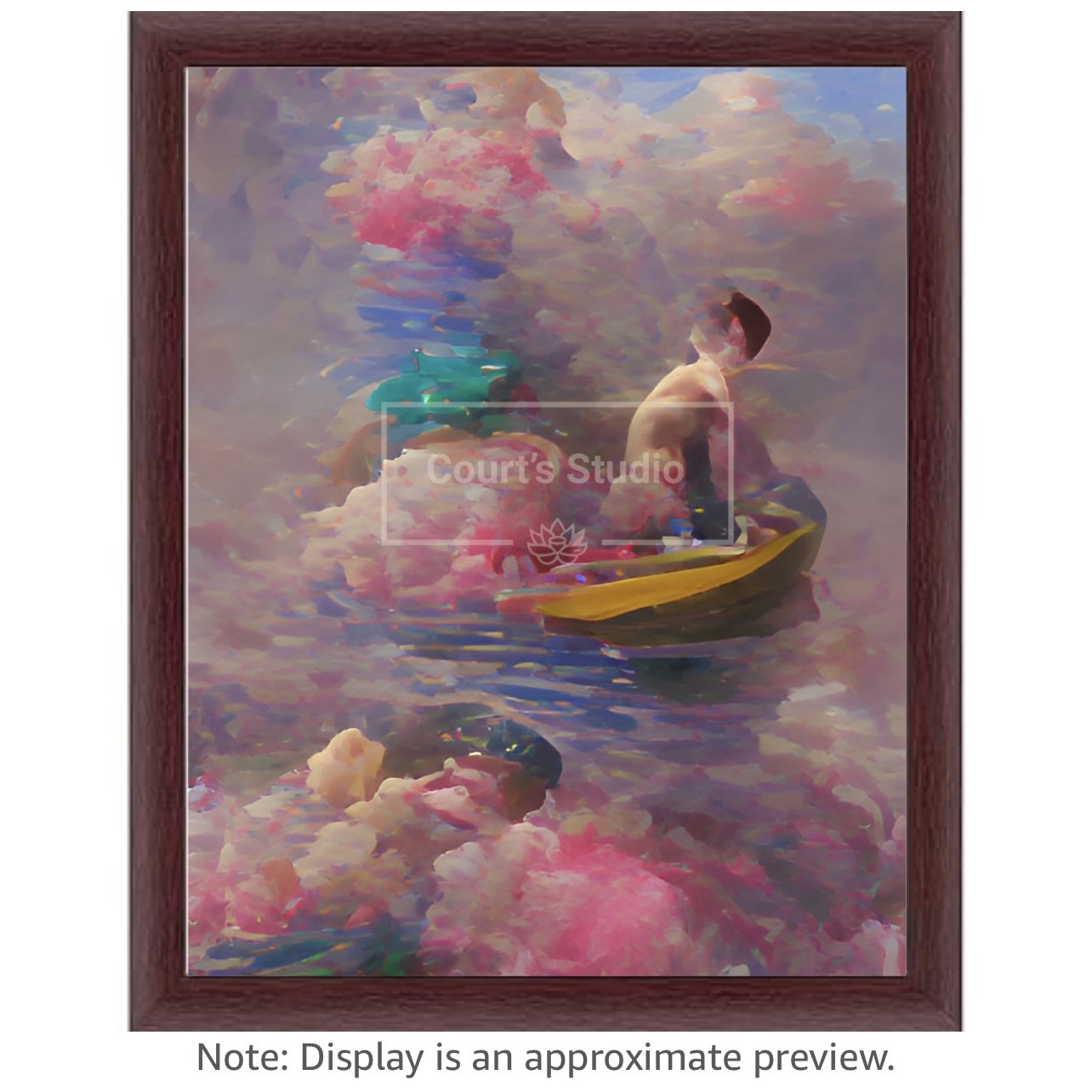 Custom 16x20 synesthesia art canvas with an elegant mahogany frame, featuring a blend of visuals and sounds in a stunning artwork.