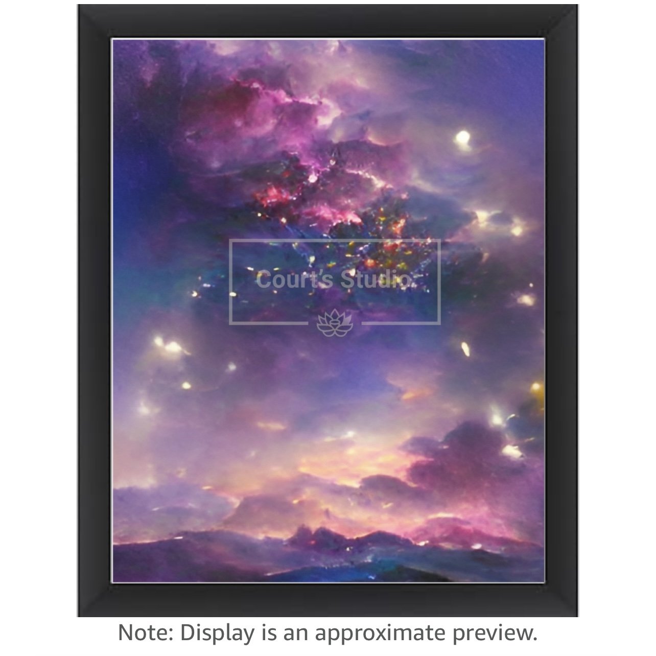 Custom 16x20 synesthesia art canvas with a sleek black frame, blending vibrant visuals and sounds in a unique design.