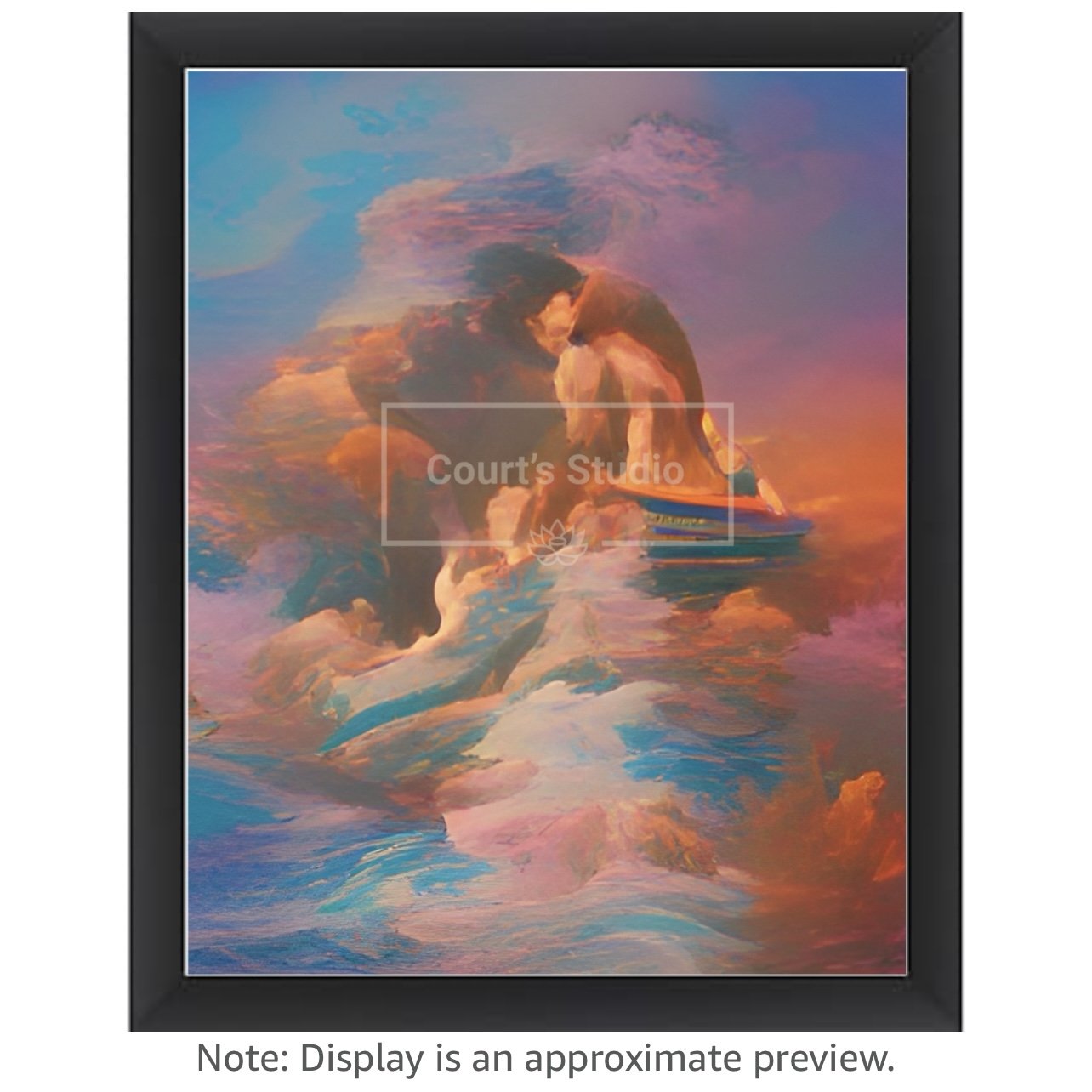 Custom 16x20 synesthesia art canvas with a sleek black frame, blending vibrant visuals and sounds in a unique design.