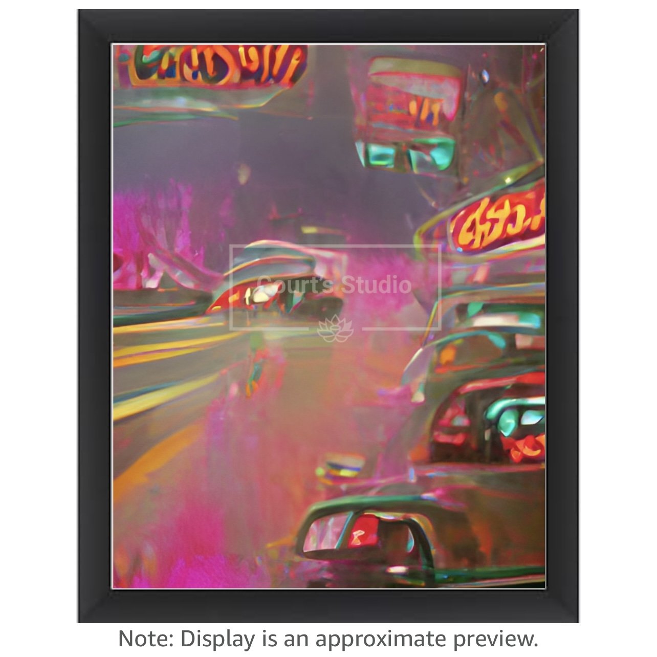 Custom 16x20 synesthesia art canvas with a sleek black frame, blending vibrant visuals and sounds in a unique design.