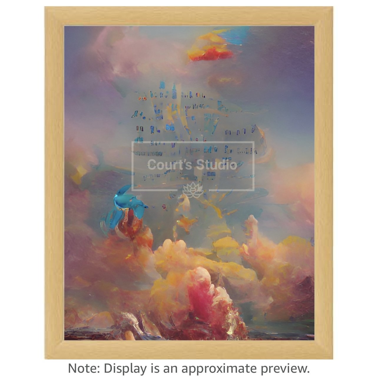 Custom 16x20 synesthesia art canvas with a classic neutral frame, showcasing vibrant and immersive visuals and sounds.