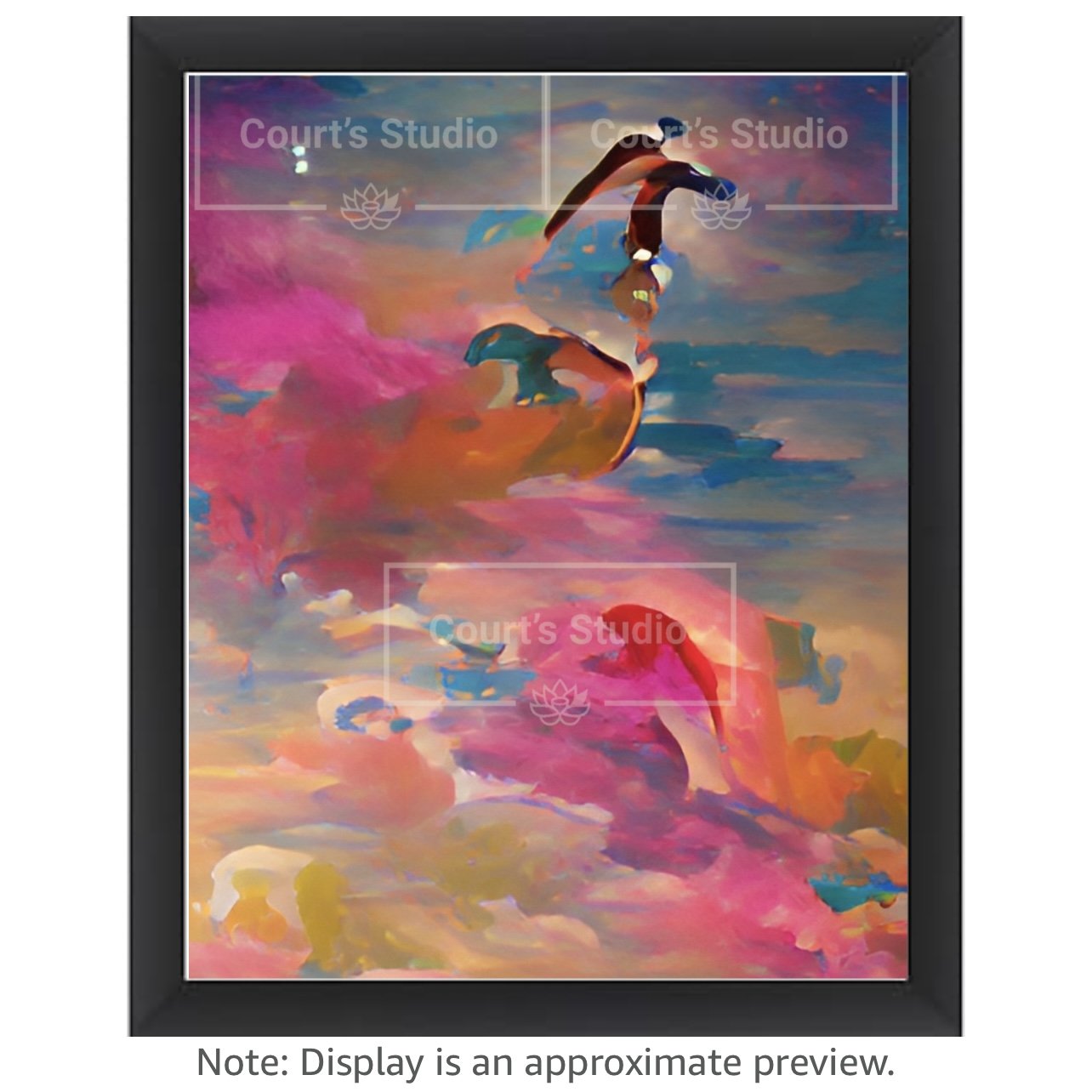 Custom 16x20 synesthesia art canvas with a sleek black frame, blending vibrant visuals and sounds in a unique design.