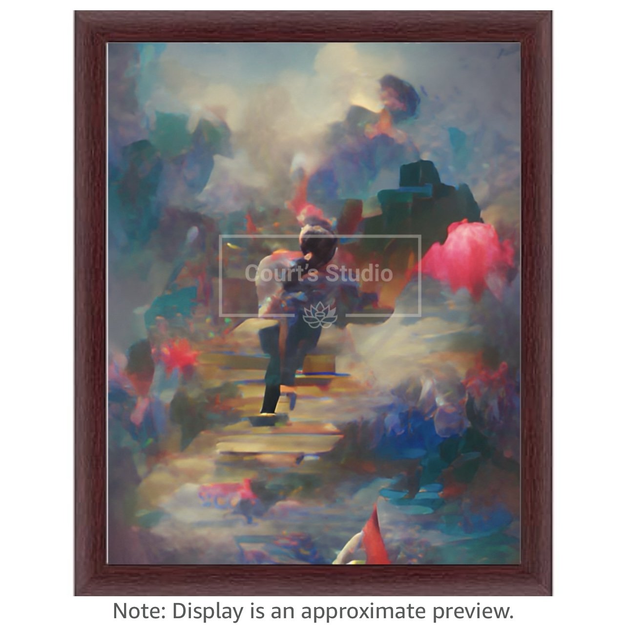 Custom 16x20 synesthesia art canvas with an elegant mahogany frame, featuring a blend of visuals and sounds in a stunning artwork.