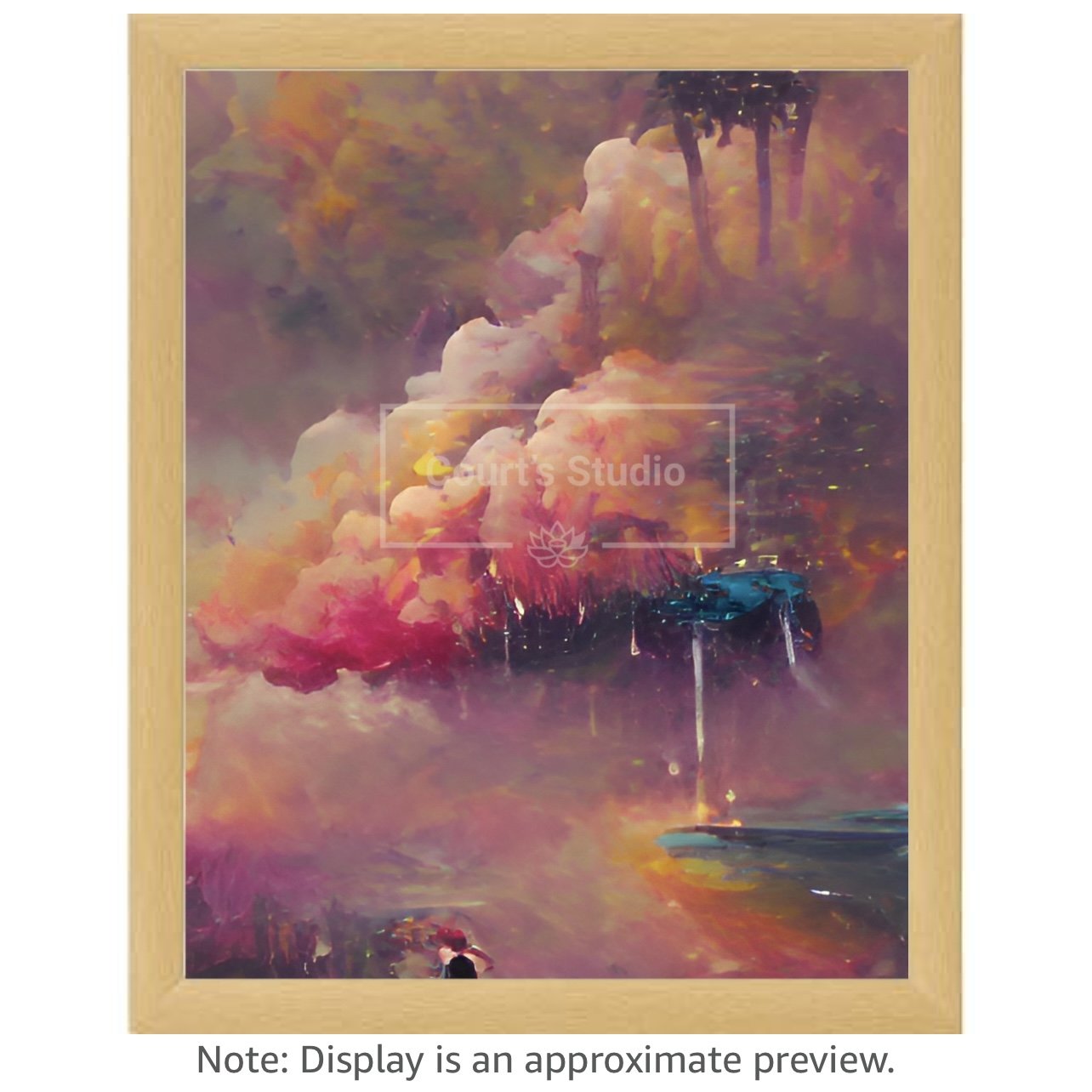 Custom 16x20 synesthesia art canvas with a classic neutral frame, showcasing vibrant and immersive visuals and sounds.