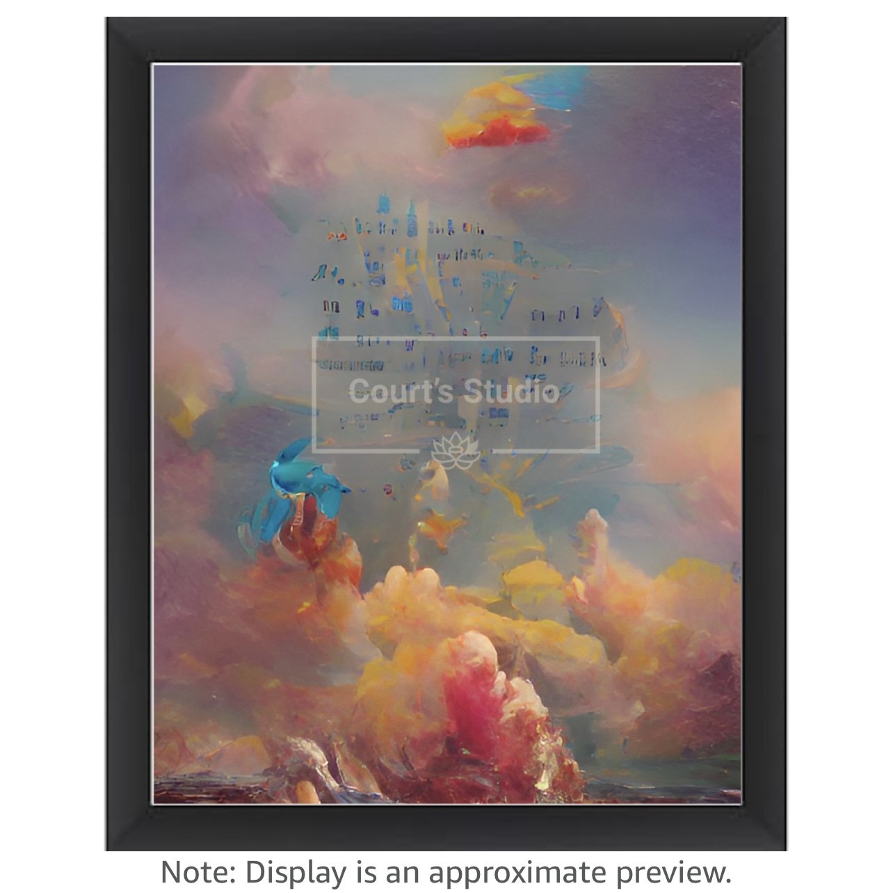 Custom 16x20 synesthesia art canvas with a sleek black frame, blending vibrant visuals and sounds in a unique design.