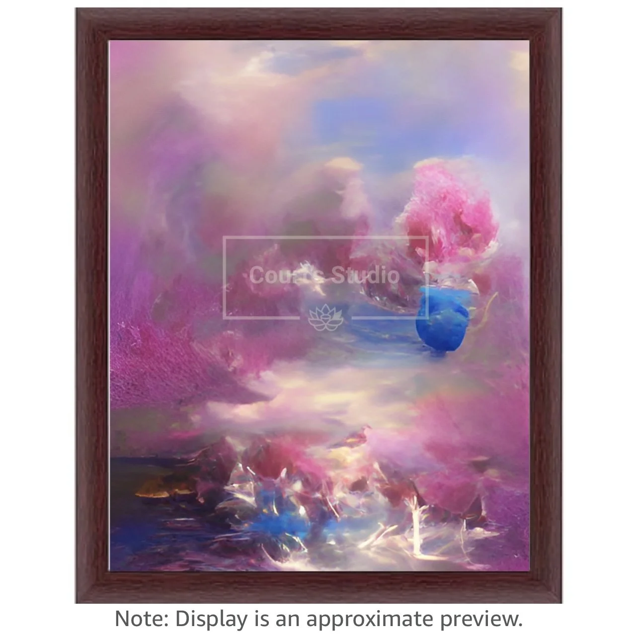 Custom 16x20 synesthesia art canvas with an elegant mahogany frame, featuring a blend of visuals and sounds in a stunning artwork.