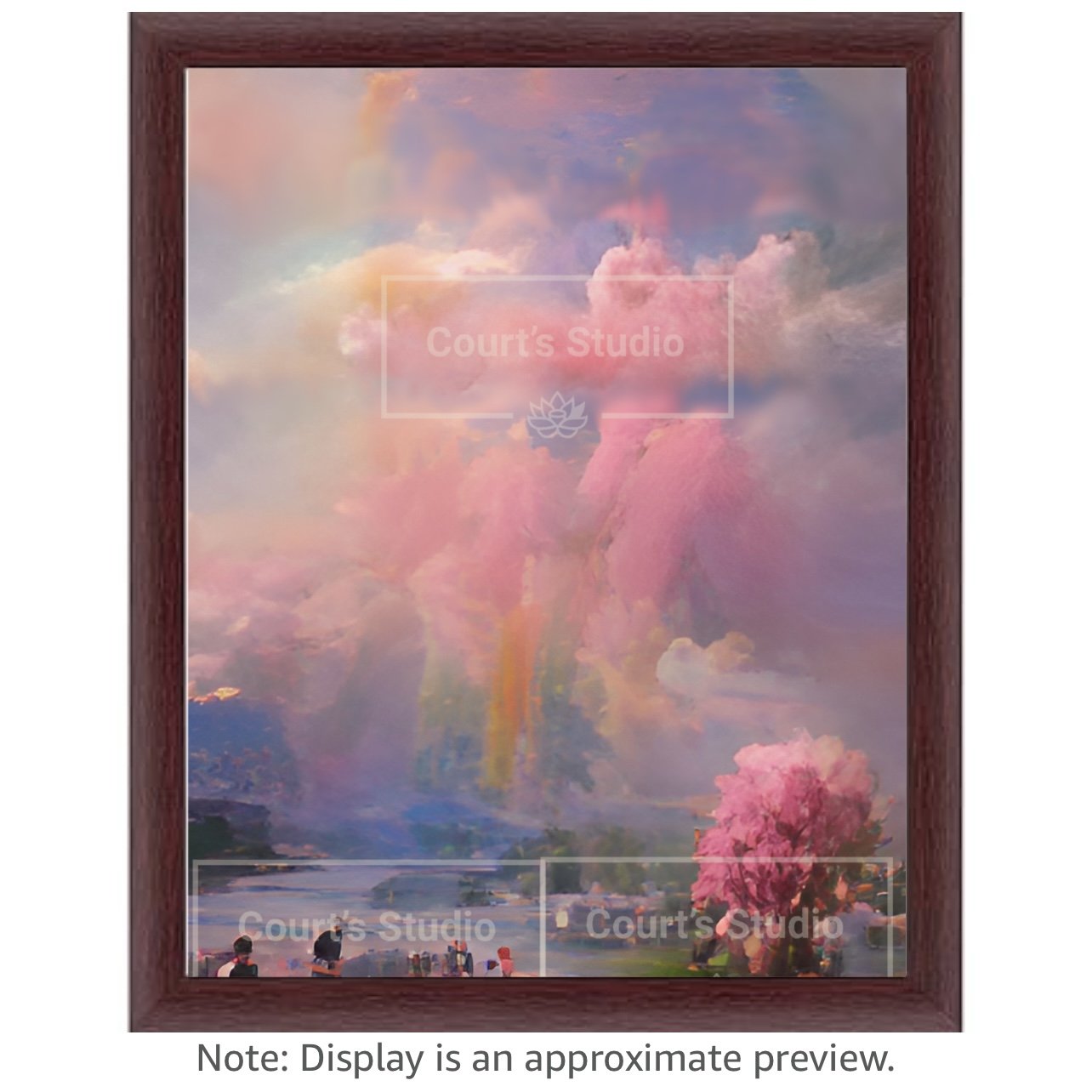 Custom 16x20 synesthesia art canvas with an elegant mahogany frame, featuring a blend of visuals and sounds in a stunning artwork.