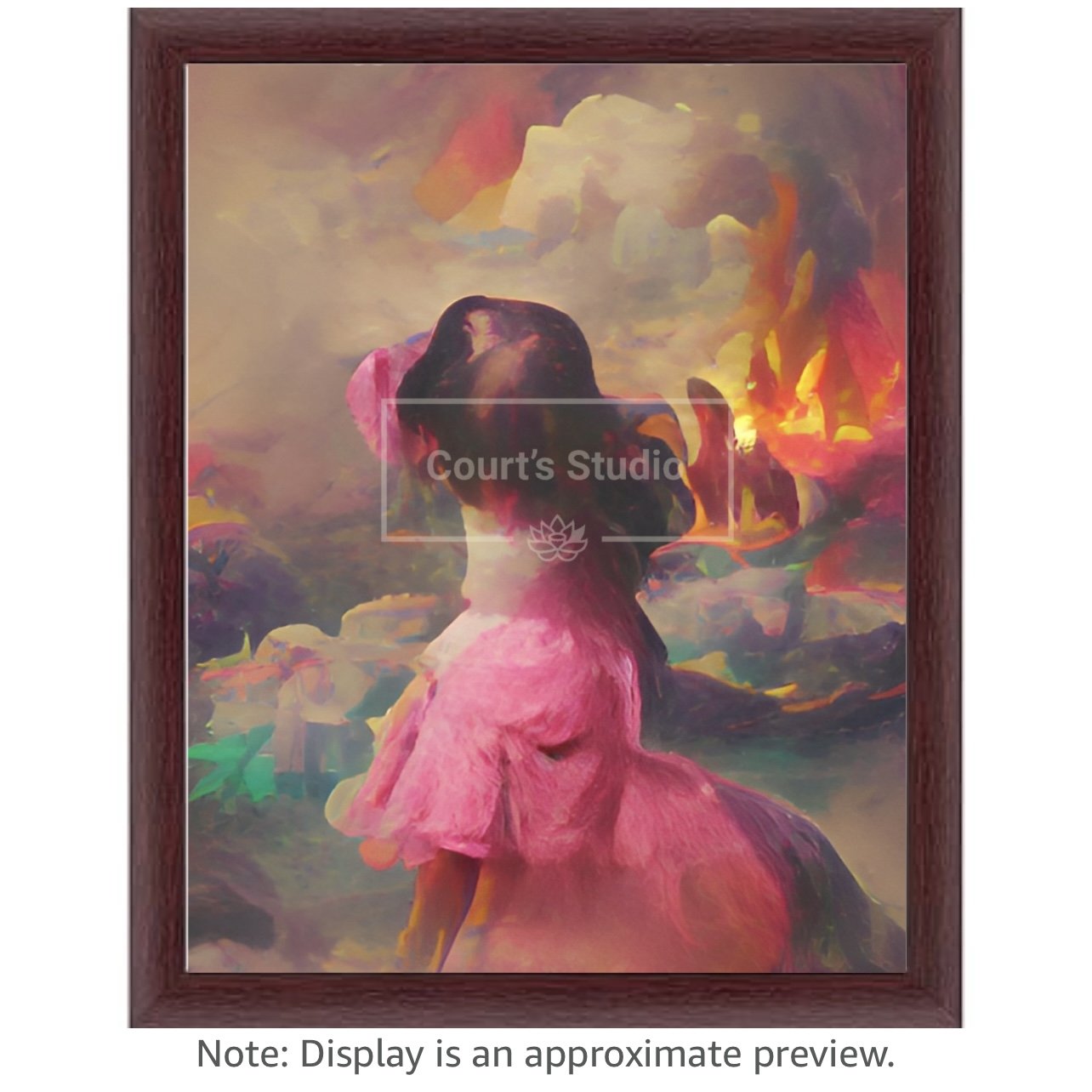 Custom 16x20 synesthesia art canvas with an elegant mahogany frame, featuring a blend of visuals and sounds in a stunning artwork.