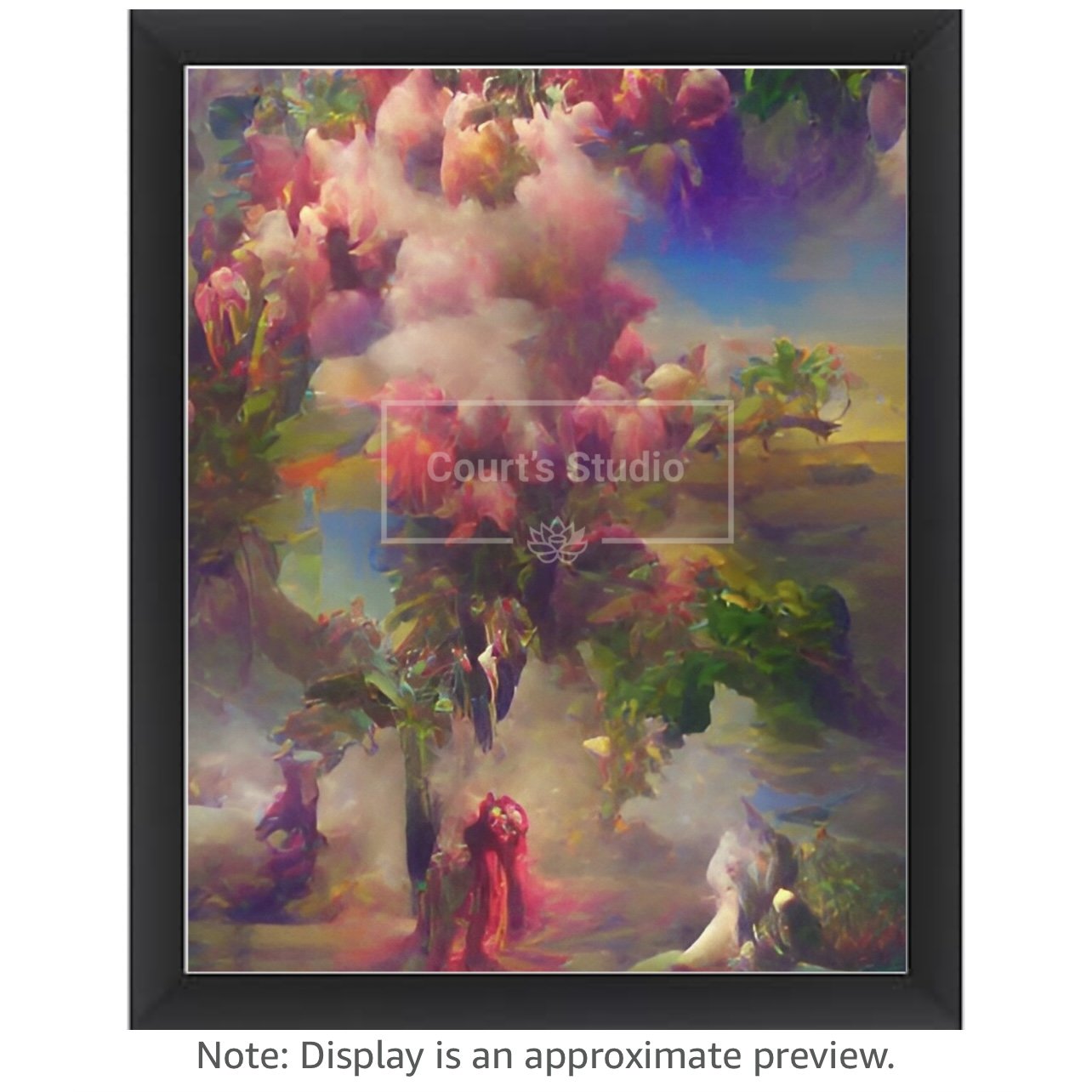 Custom 16x20 synesthesia art canvas with a sleek black frame, blending vibrant visuals and sounds in a unique design.