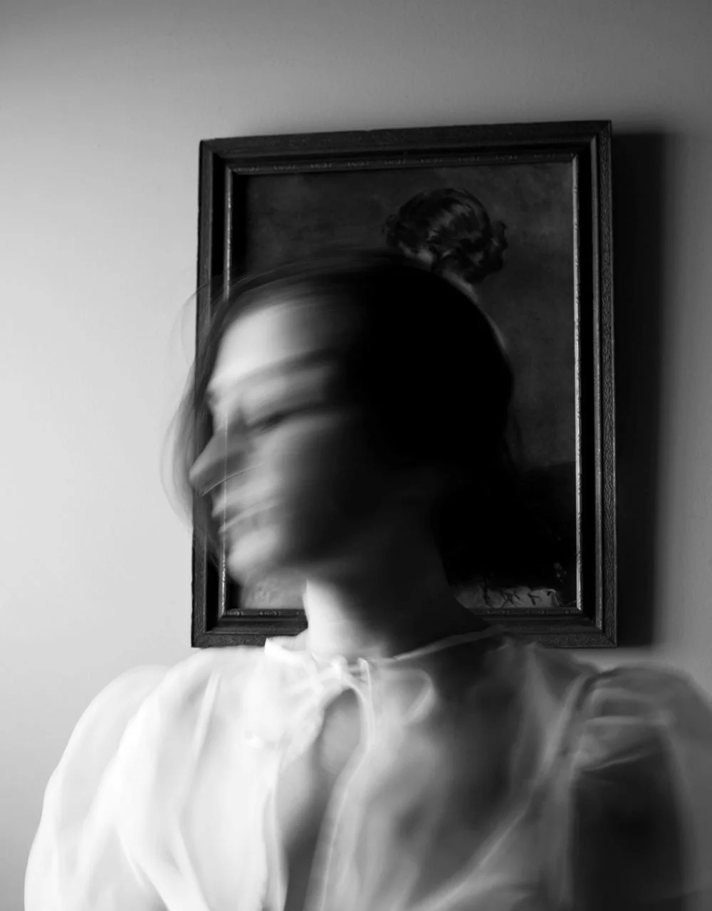 long exposure black-and-white self-portrait