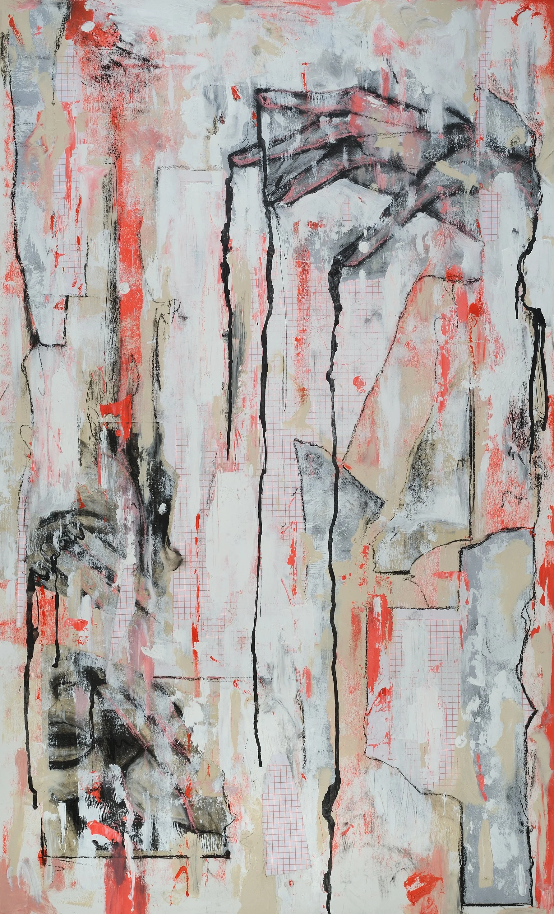 Algorithmic Love/ The Meat Market, 2023, Acrylic, Charcoal, Pastel, and Ink on Paper, 24 x 40 inches