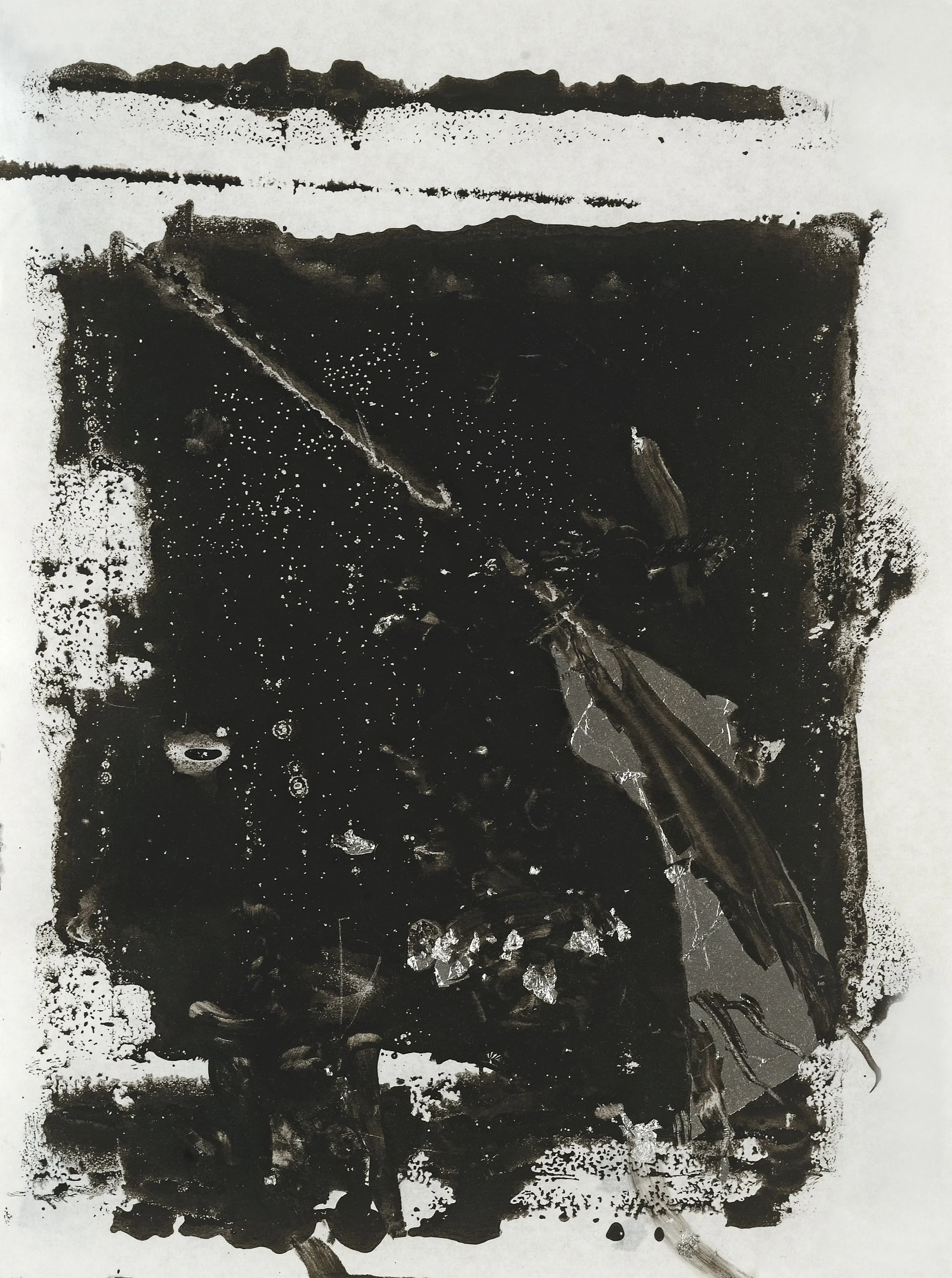 astral plane, 2017, Ink and Metal Leaf on Wax Paper, 9 x 12 inches 