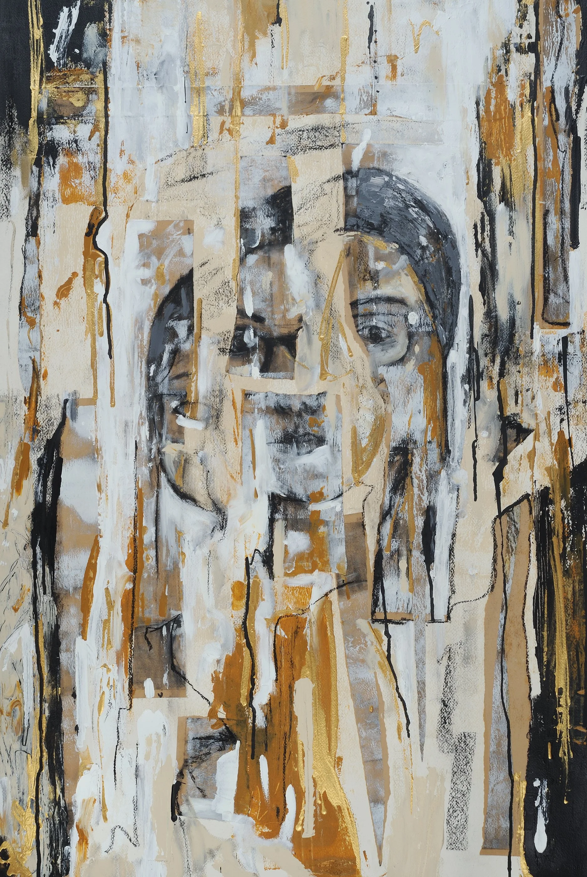 Me, Myself and I, 2023, Acrylic, Charcoal and Ink on Paper, 25 x 37 inches