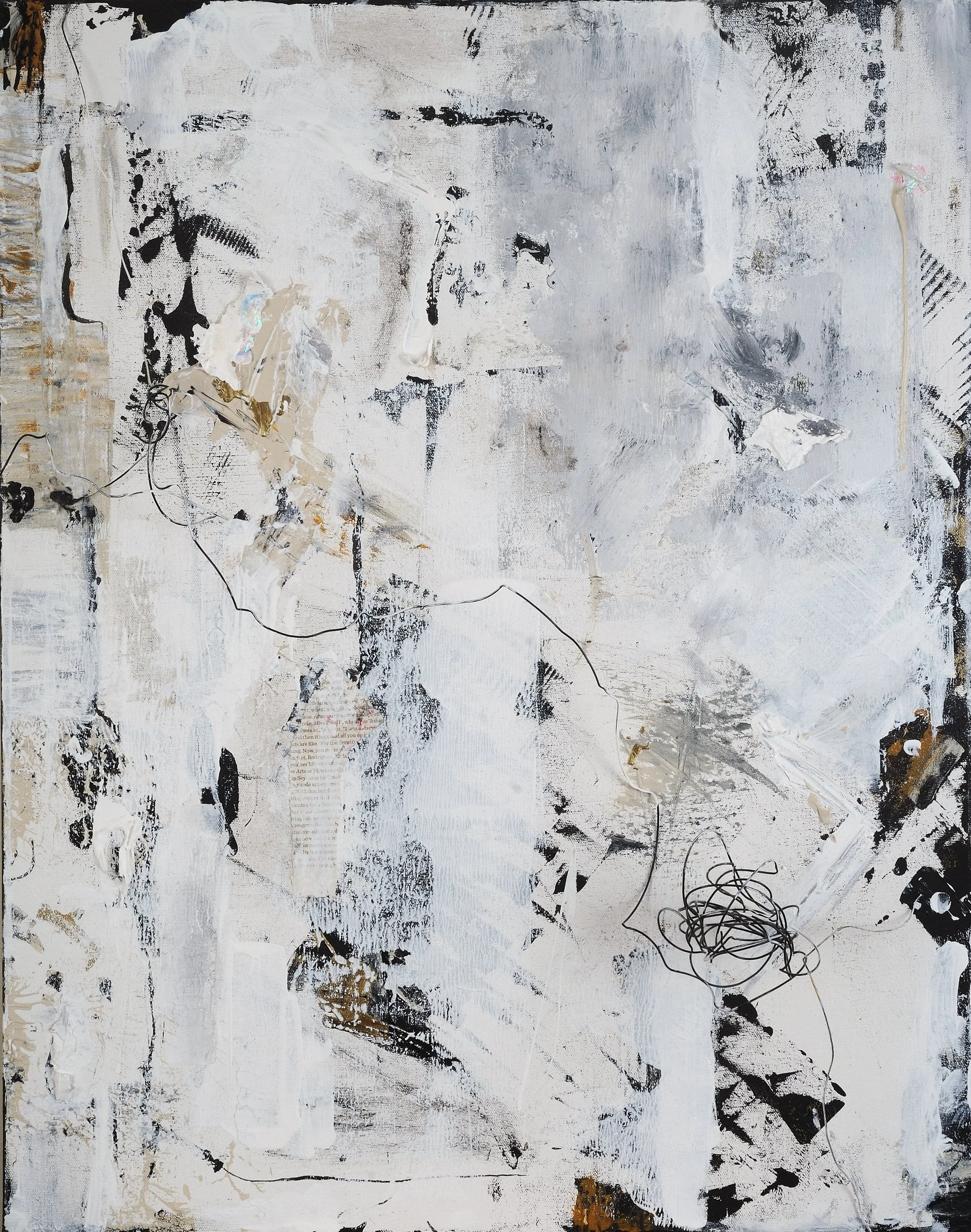 untitled, 2018, Acrylic, Wire, and Found Materials on Canvas, 22 x 28 inches