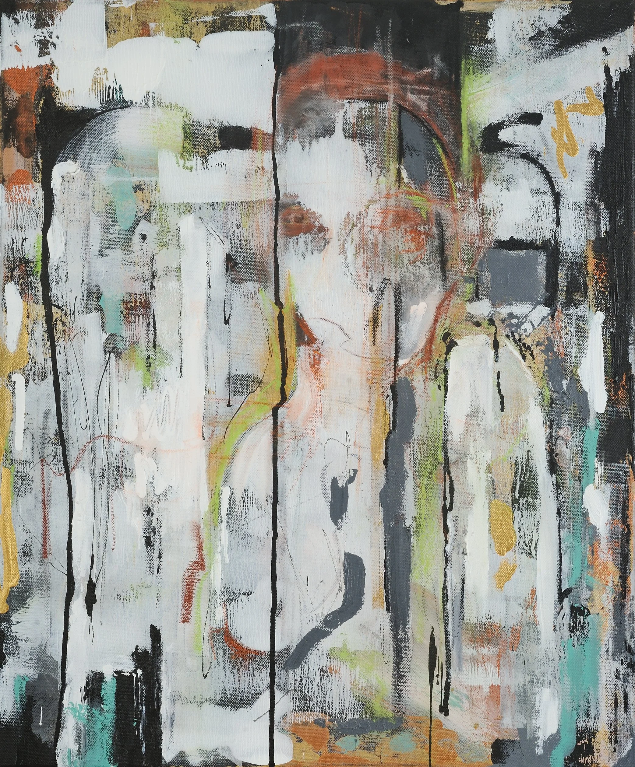 Ghost(ed), 2022, Acrylic, Pastel, Charcoal and Ink on Canvas, 20 x 24 inches 