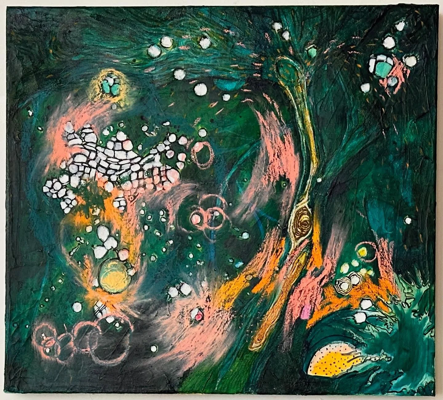 &ldquo;Things Floating&rdquo; is one of my favorite pieces of newer work. I adore the color and it&rsquo;s mysterious nature, but it&rsquo;s also rich with history. 

Layers upon layers (literally) of growth and story. I started it in 2015 as wood gr