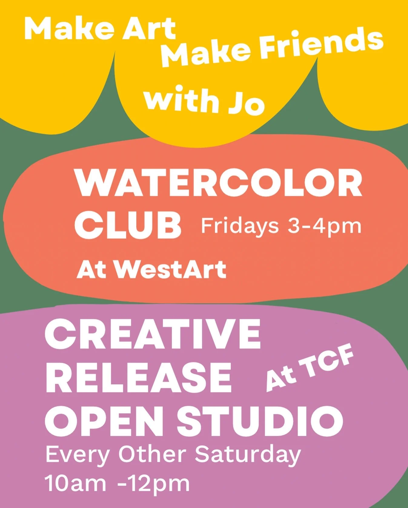 Watercolor Club &mdash; Fridays, 3&ndash;4 pm @ WestArt &bull; $15 suggested donation &bull; Adults &amp; teens welcome &bull; Bring your favorite supplies (or use mine) to explore (arguably) the greatest painting medium known, learn, share knowledge