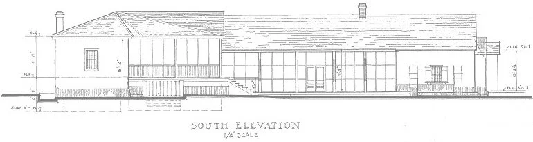HABS sketch of the veranda of the Main Adobe