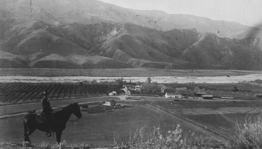 J. Y. Del Valle overlooking Rancho Camulos, late 1880s–early 1900s