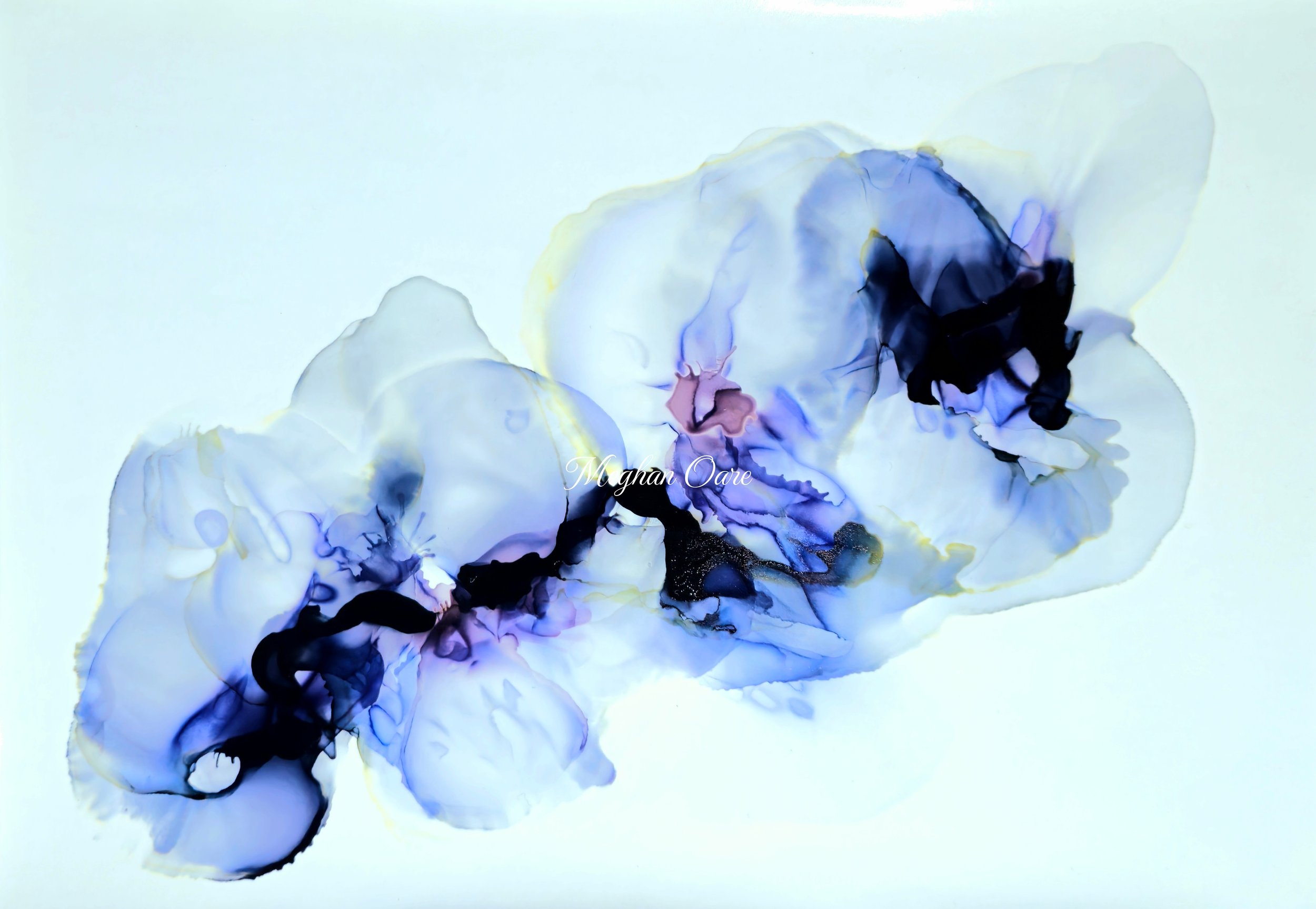Blue Violet introduces an intriguing blue essence to its expressionistic canvas. Crafted with alcohol inks, this artwork embodies the elegance of black while subtly infusing the canvas with hues of blue-violet allure. Dynamic strokes converge, evokin