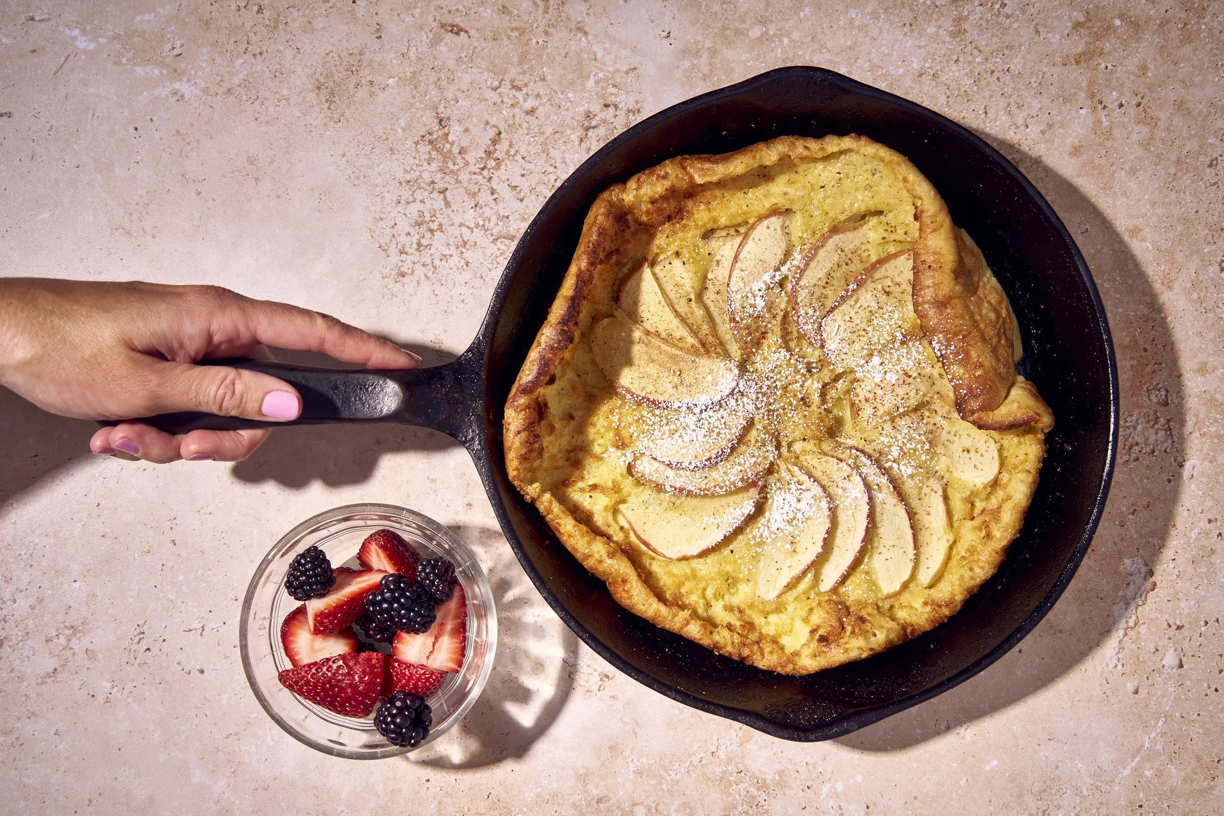 Lifestyle food photography in Denver of oven pancake.