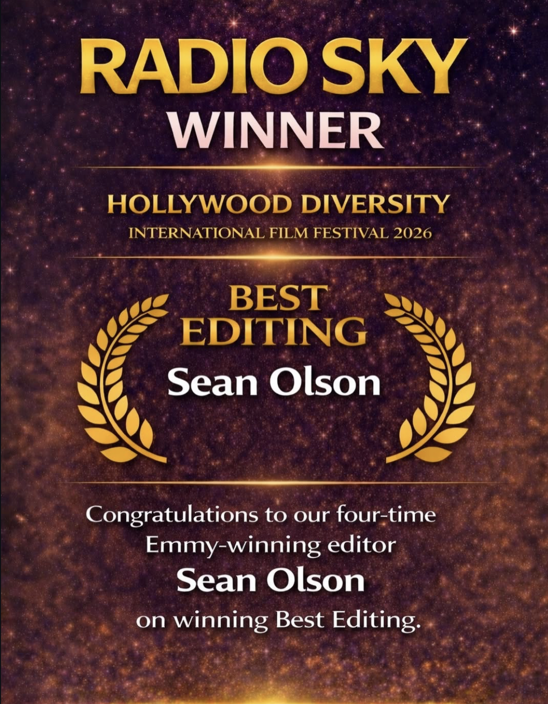 SEAN OLSON wins BEST EDITOR