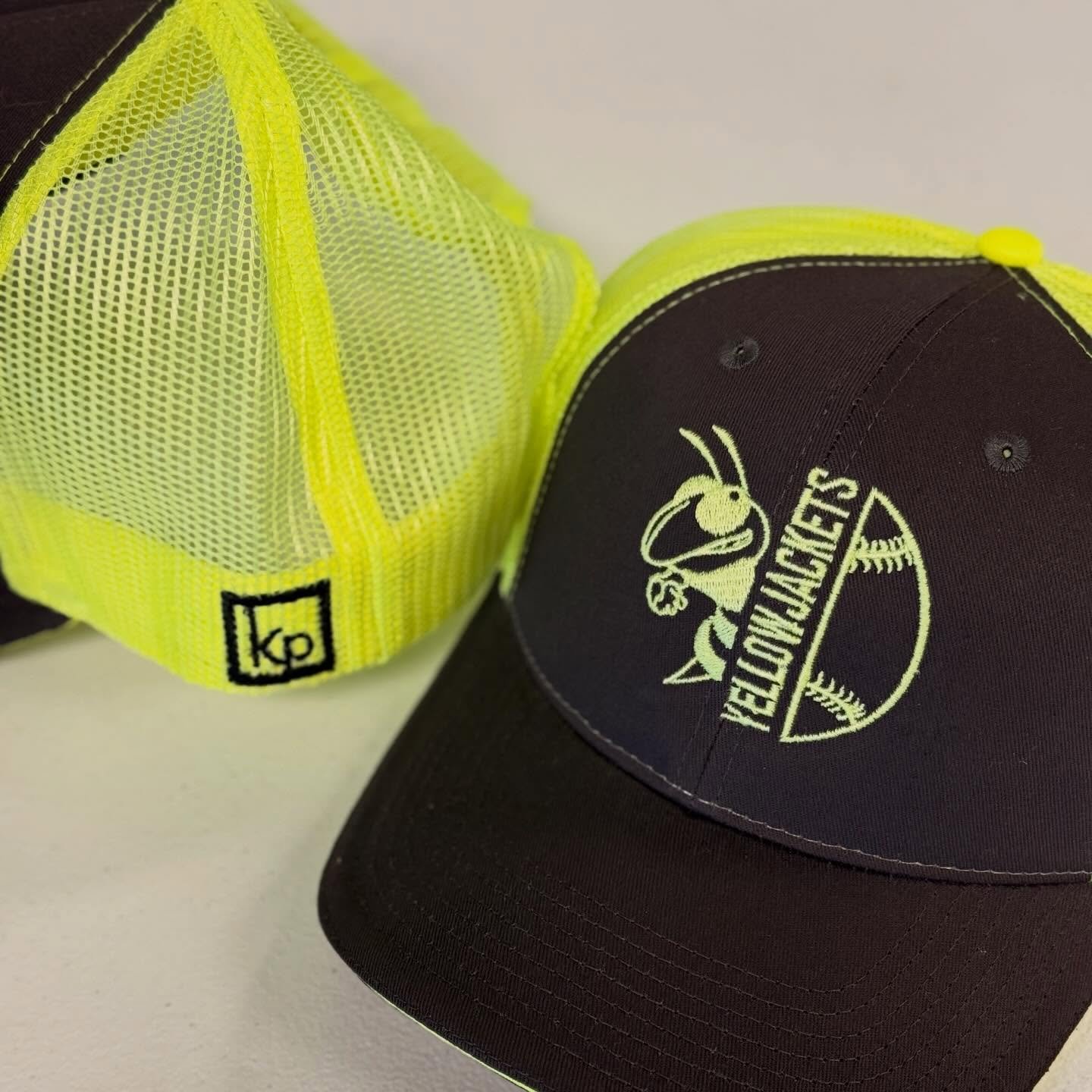 Had fun creating these baseball hats! That neon POPPED. Thanks for the trust! #kansascity #shoplocalkc #embroidery