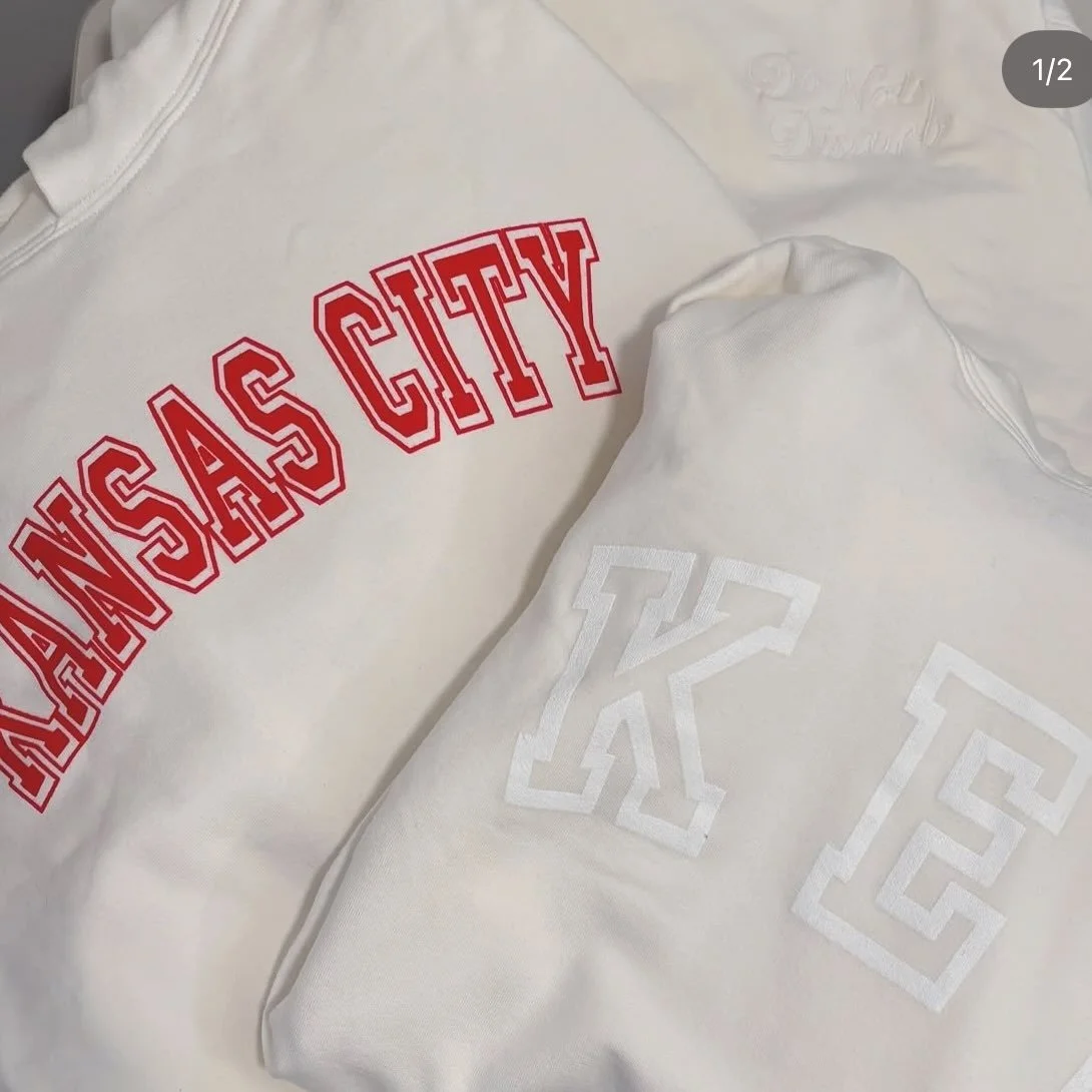 Had fun adding the finishing touches to these @graciekey.designs loungewear pieces! (And snagged one to wear, at that). Thanks for the trust! &bull;&bull; #kansascity #shoplocalkc #screenprinting