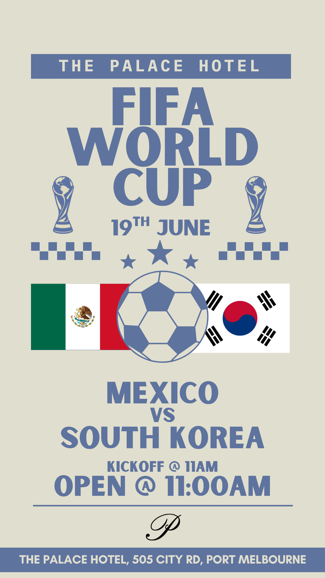 flyer for mexico v south korea world cup at the palace hotel port melbourne
