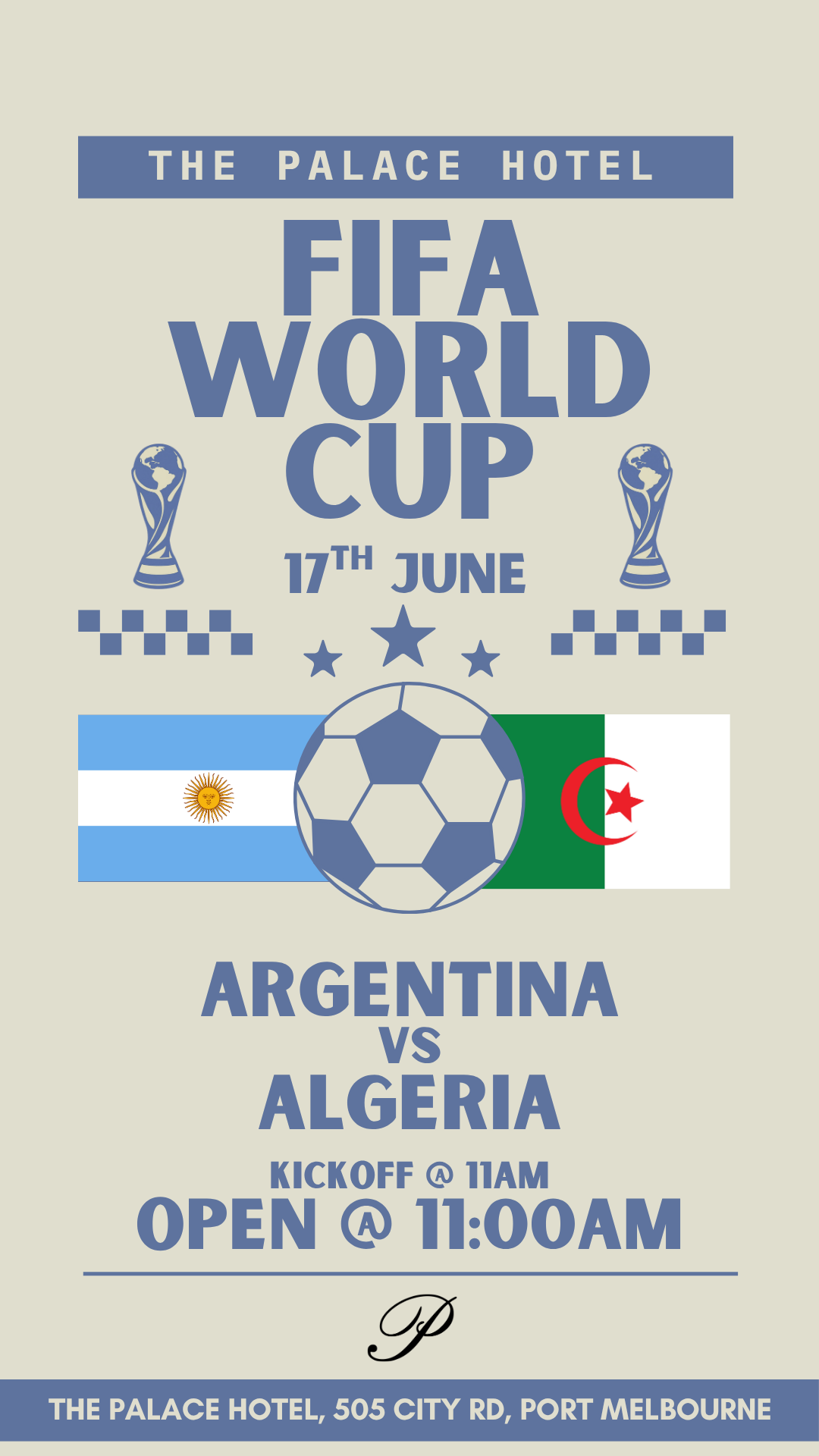 flyer for argentina v algeria world cup at the palace hotel port melbourne