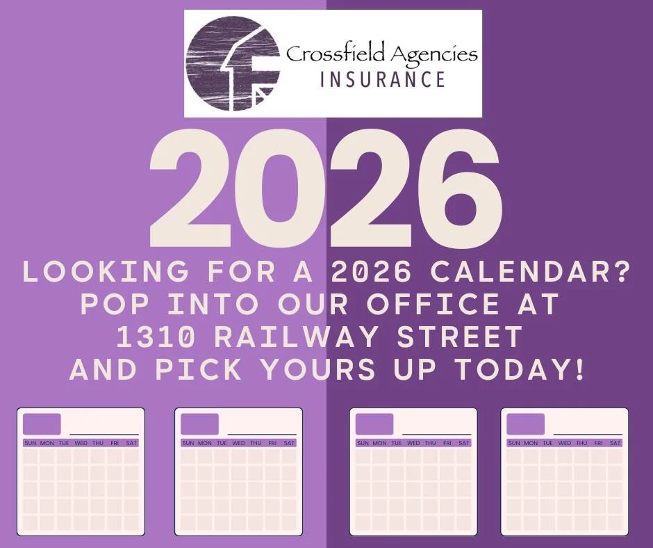 Can you believe the first month of 2026 is already behind us? 🕒

📅 Our 2026 Crossfield Agencies calendars are still available!

Pop into our office at 1310 Railway Street, Crossfield to pick one up today &mdash; we&rsquo;d love to see you!