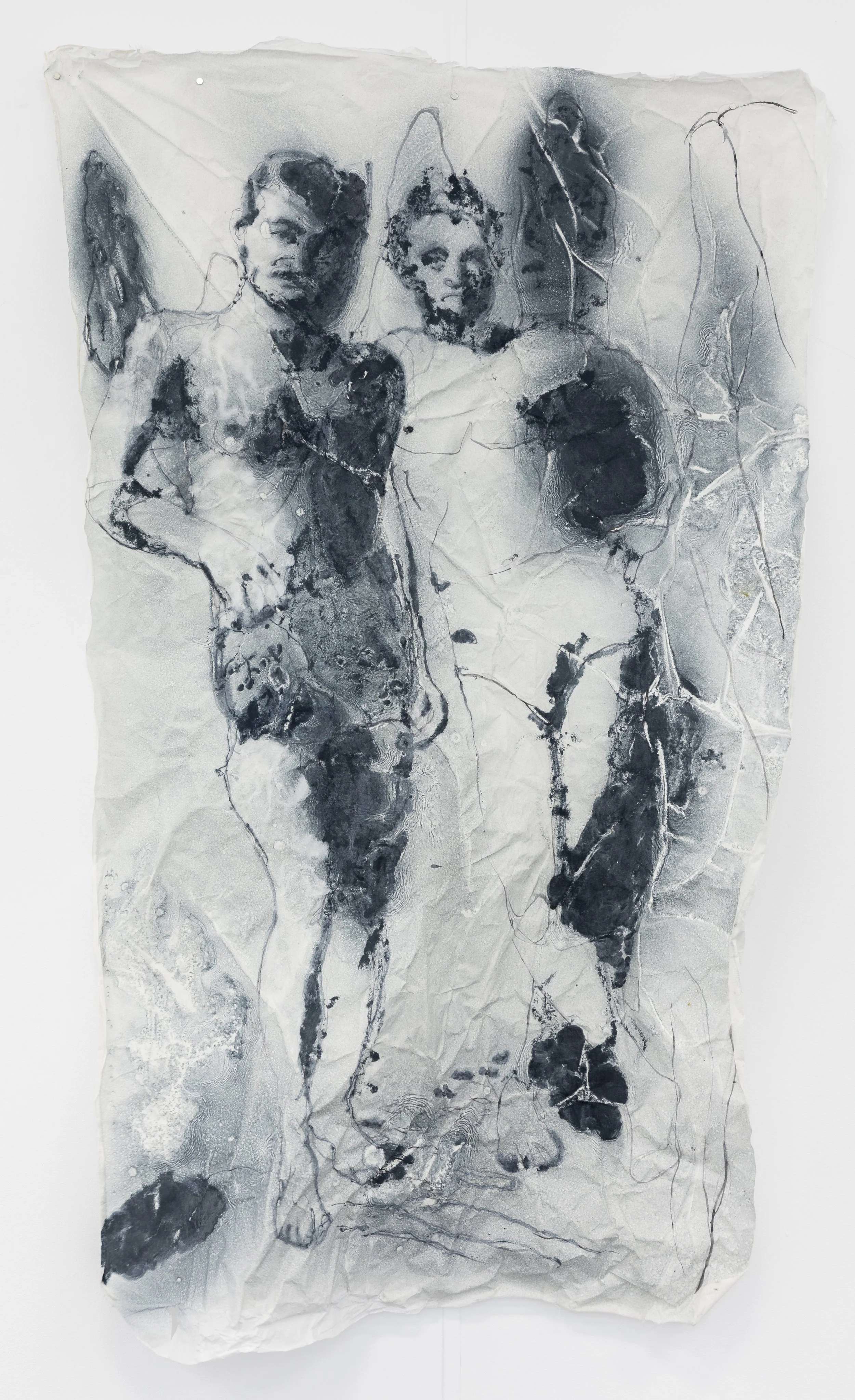 Cotton and linen fibres on tarlatan