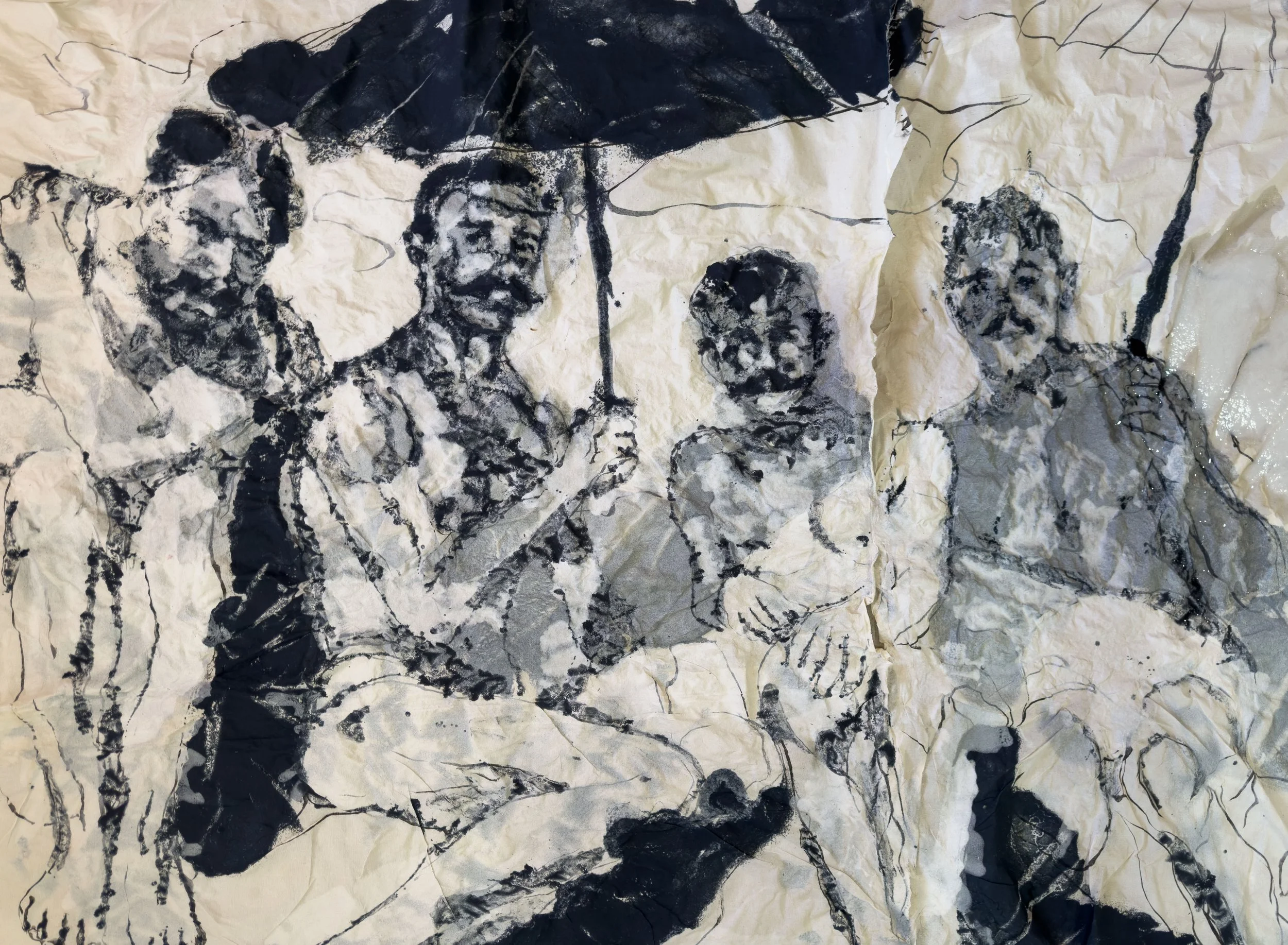 Cotton and linen fibres on tarlatan