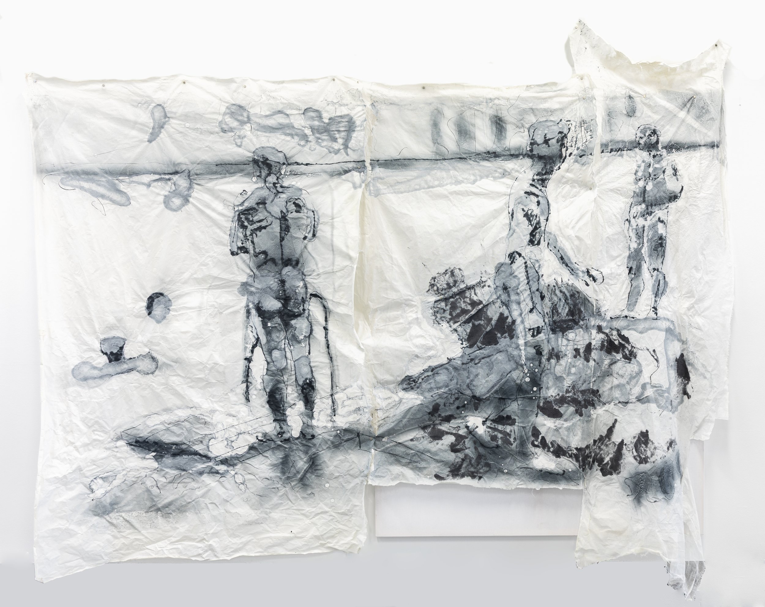 Cotton and linen fibres on tarlatan