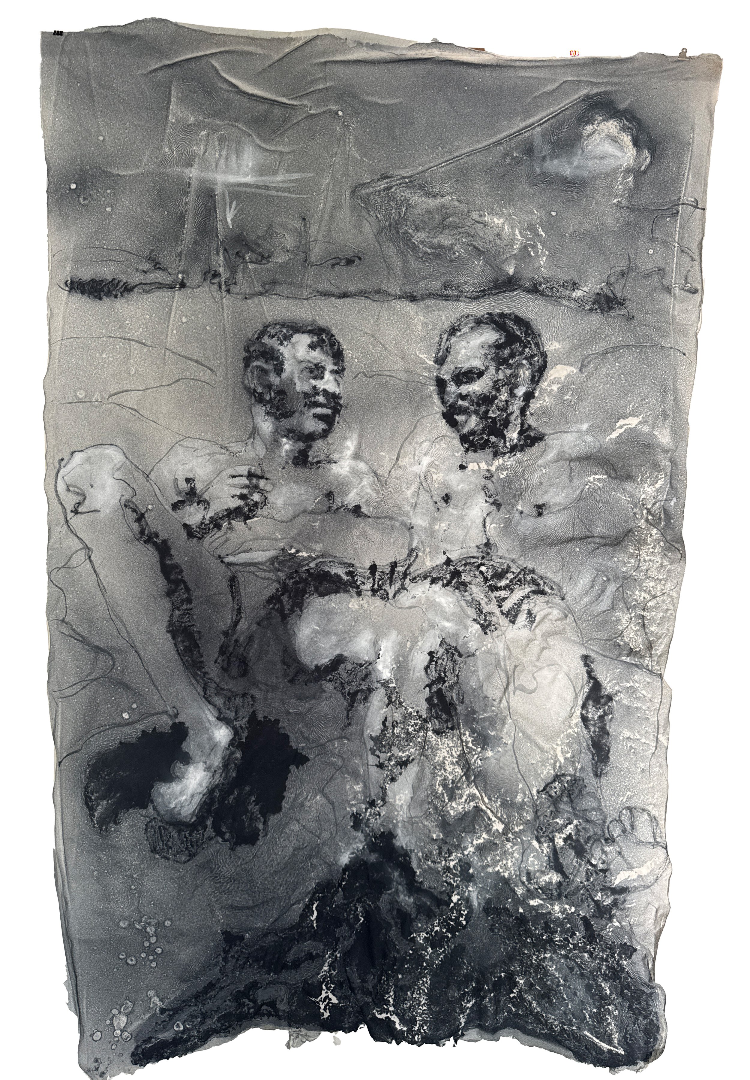 Cotton and linen fibres on tarlatan