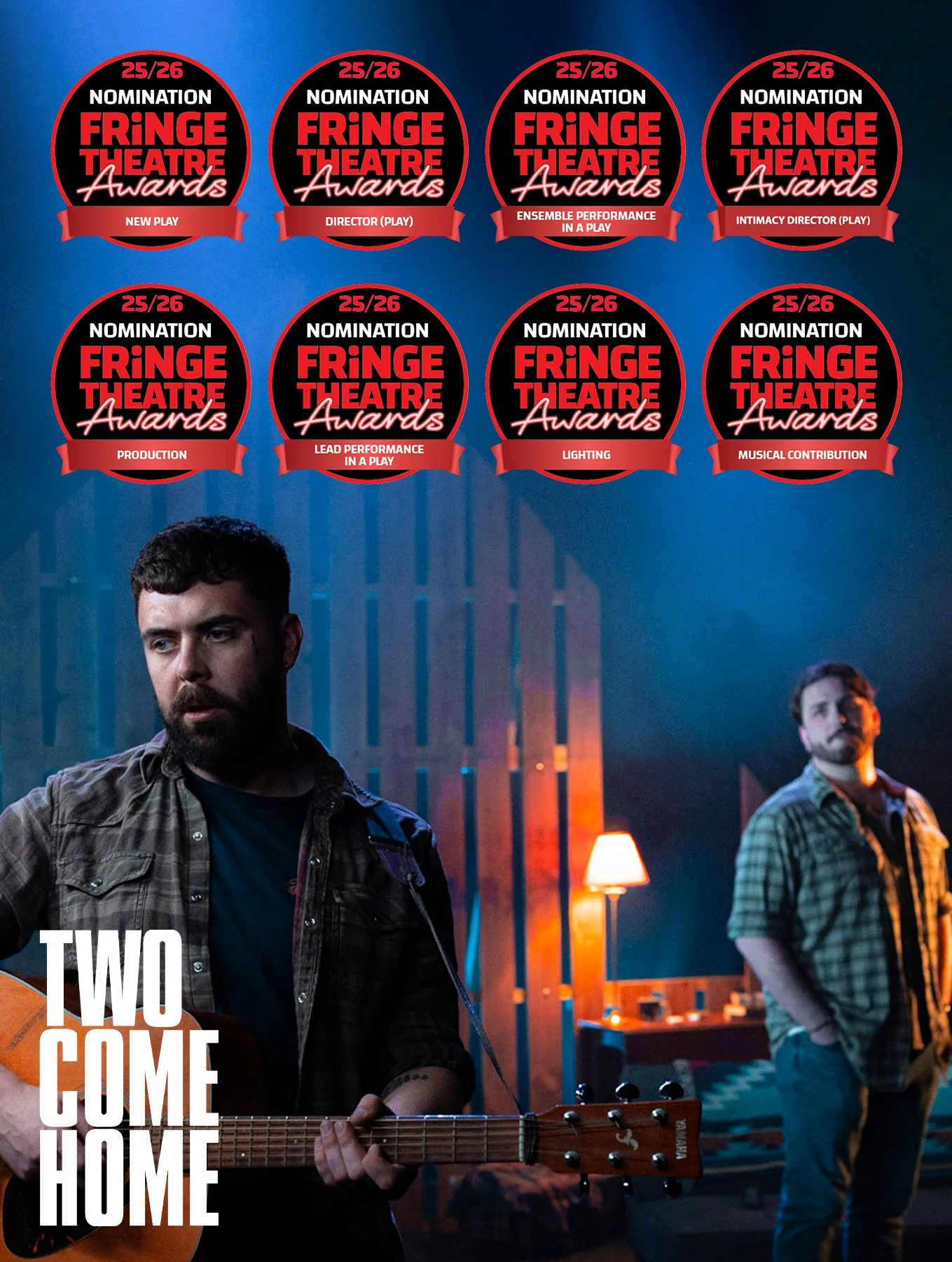 We're honoured to have received an additional FTA nomination for @twocomehomeplay @cockpittheatre

Thank you so much @fringetheatreawards and the reviewers who nominated us!