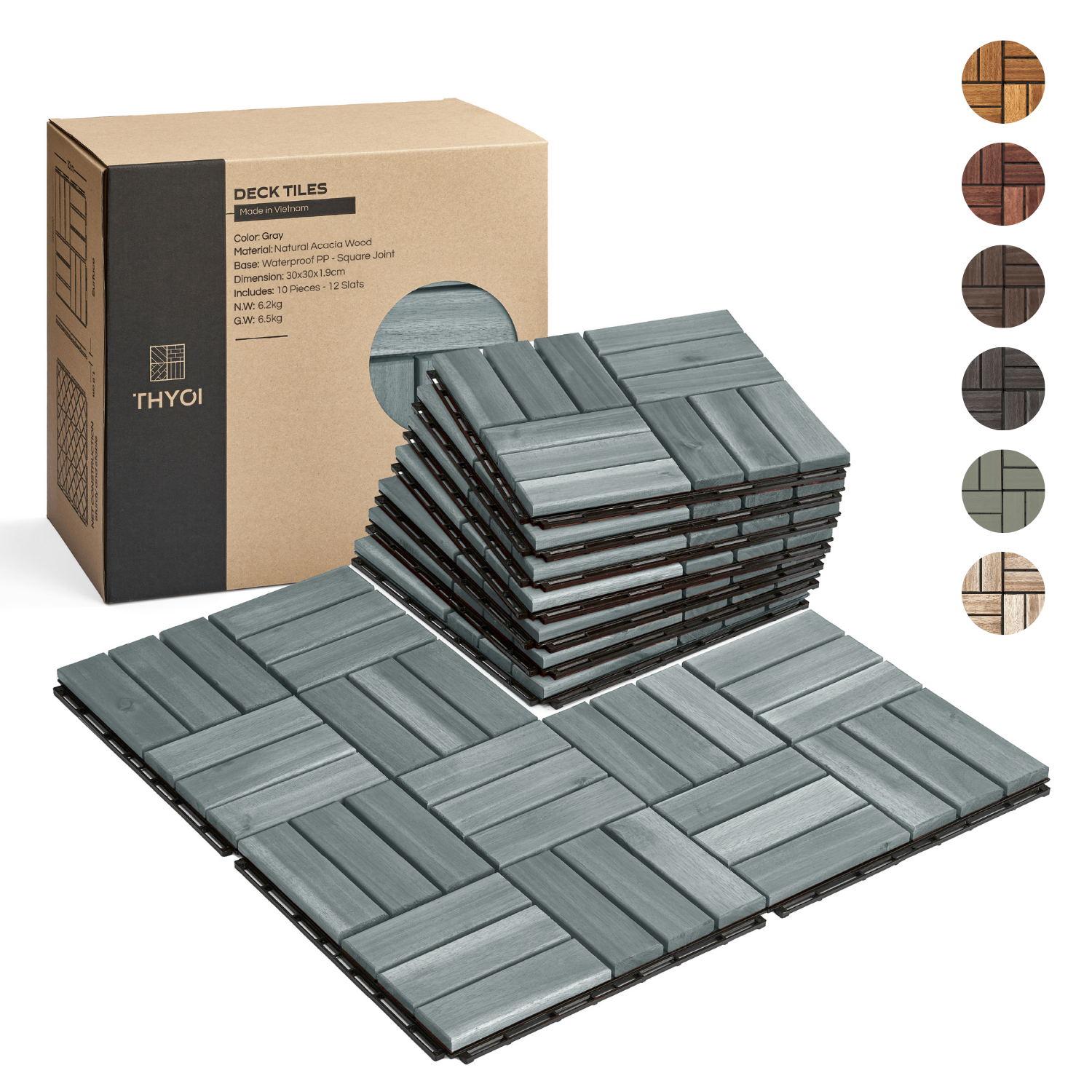 THYOI 10Pcs Interlocking wood tiles for use as a ground cover (Checker Pattern, Square Joints)