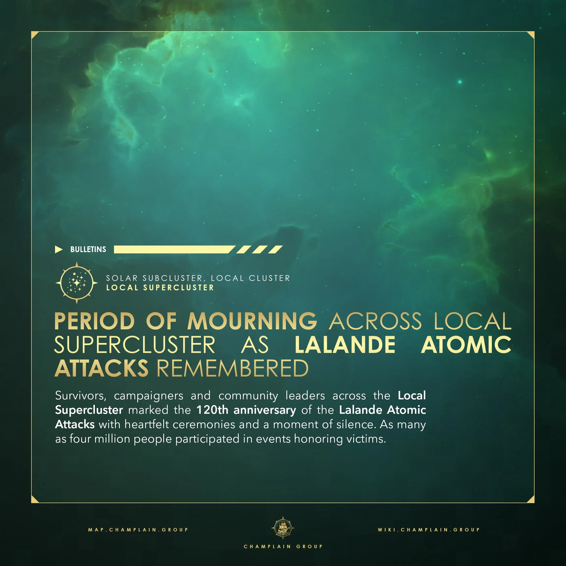 Period of mourning across Local Supercluster as Lalande Atomic Attacks Remembered