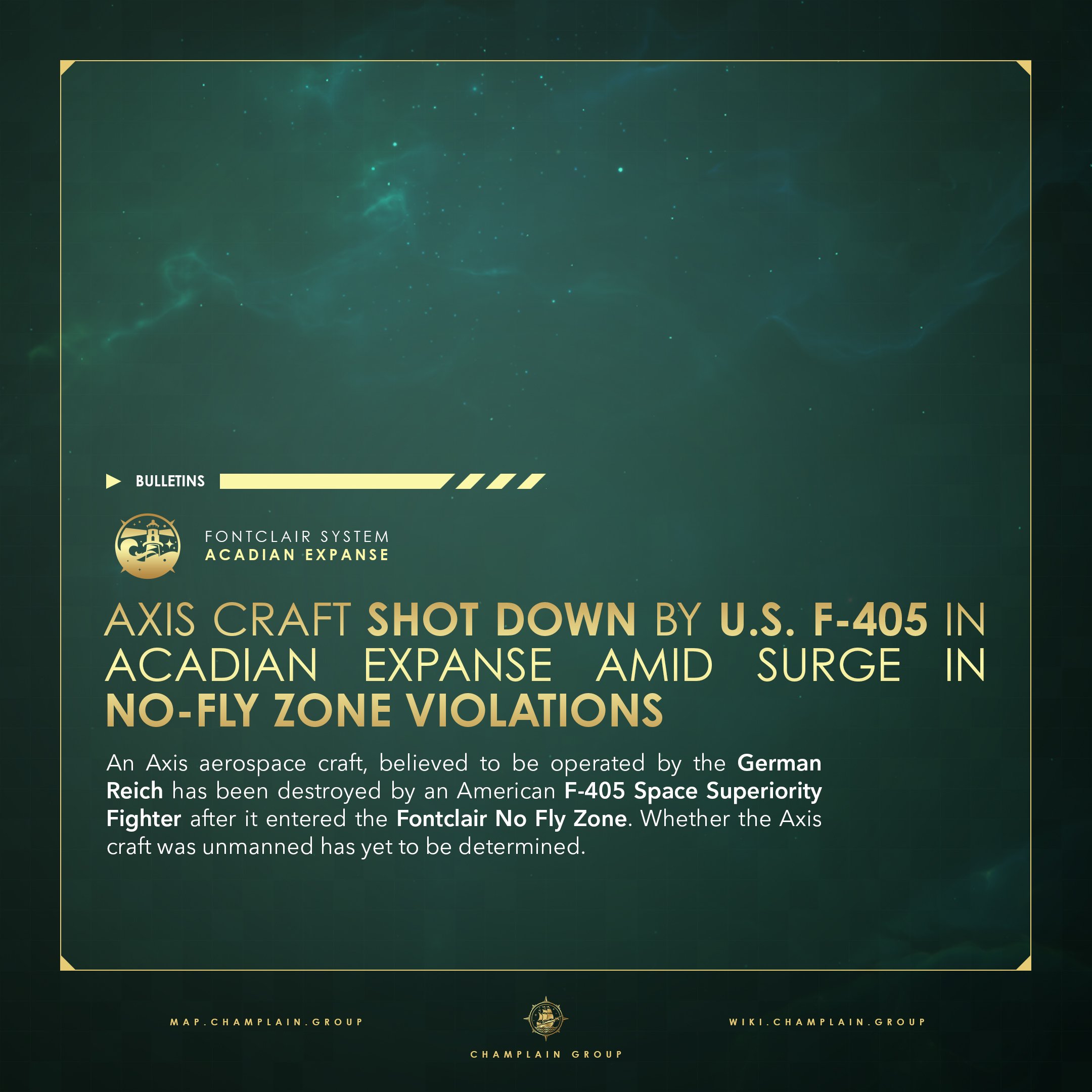 Axis Craft Shot Down By U.S. F-405 in Acadian Expanse Amid Surge in No-Fly Zone Violations