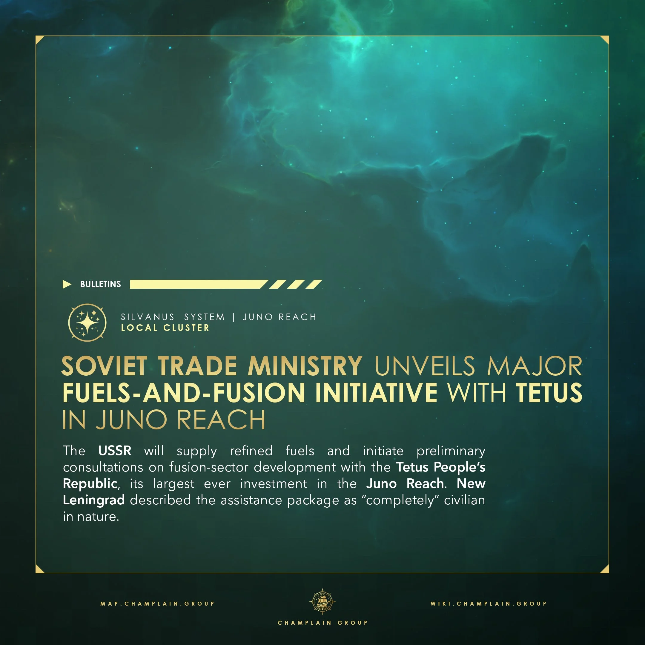 Soviet trade ministry Unveils Major Fuels-and-Fusion Initiative With Tetus in Juno Reach