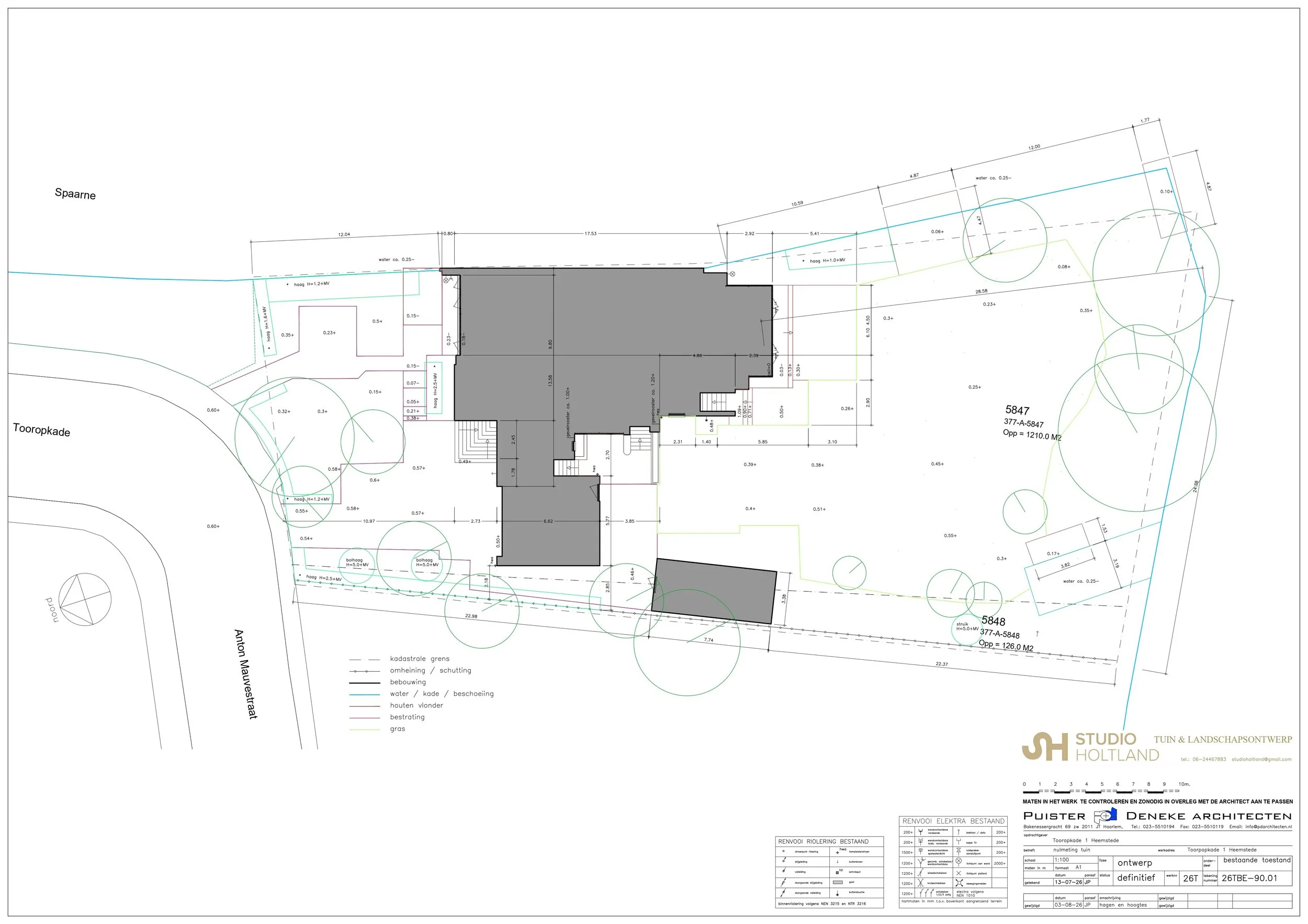Digitale 2D plattegrond van de bestaande situatie van een tuin, exact uitgewerkt na een 0-meting met Moasure.